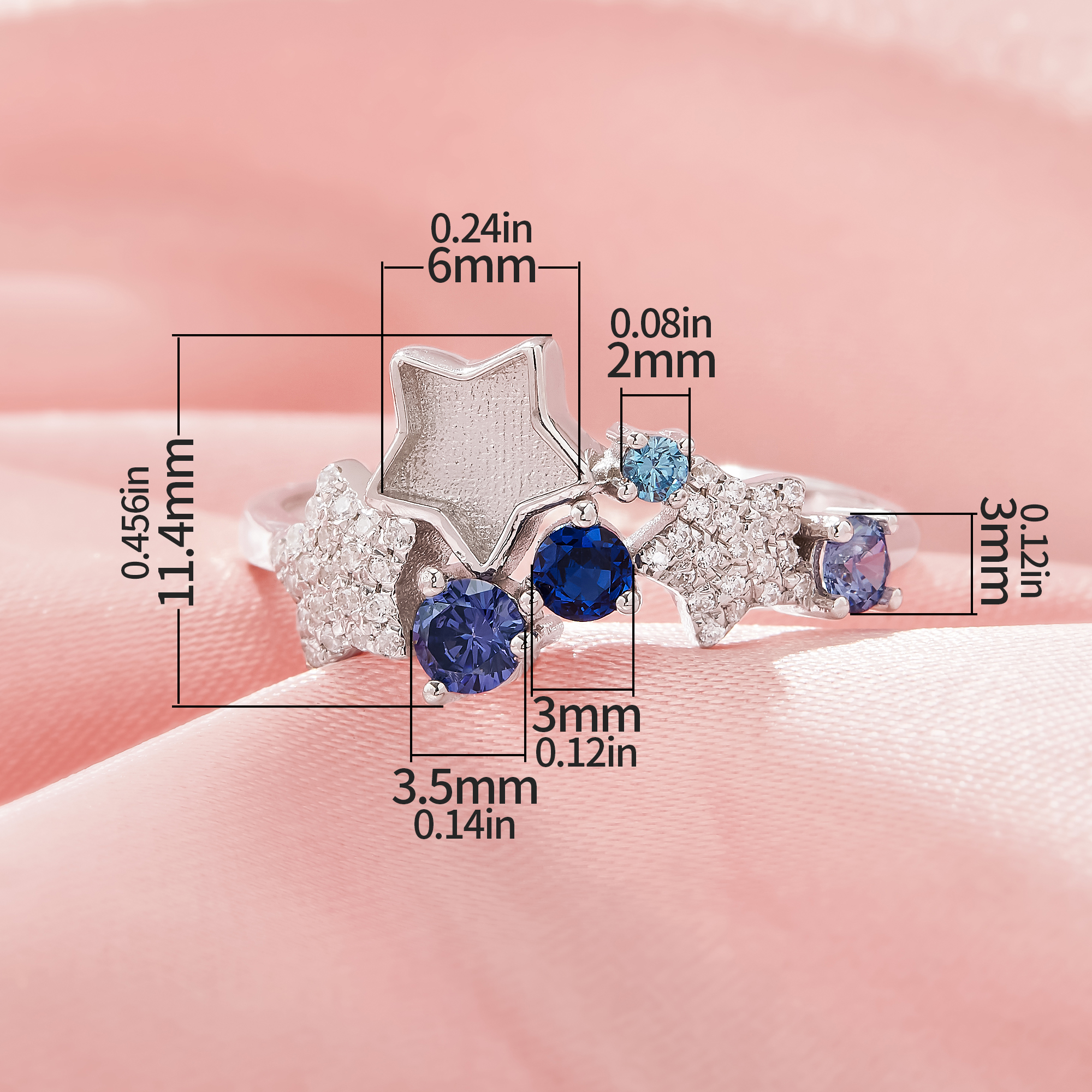 Keepsake Breast Milk Resin Star Bezel Ring Settings,Solid 925 Sterling Silver Ring,Color CZ Stone Art Deco Solid Back Ring,DIY Ring Supplies 1295040-1