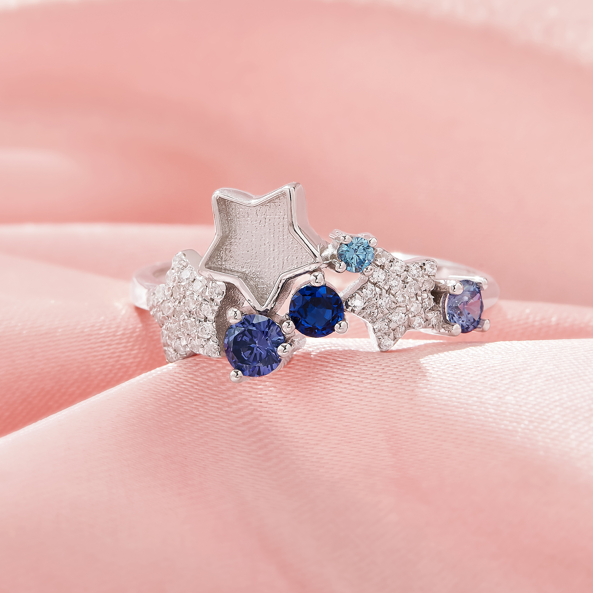 Keepsake Breast Milk Resin Star Bezel Ring Settings,Solid 925 Sterling Silver Ring,Color CZ Stone Art Deco Solid Back Ring,DIY Ring Supplies 1295040-1