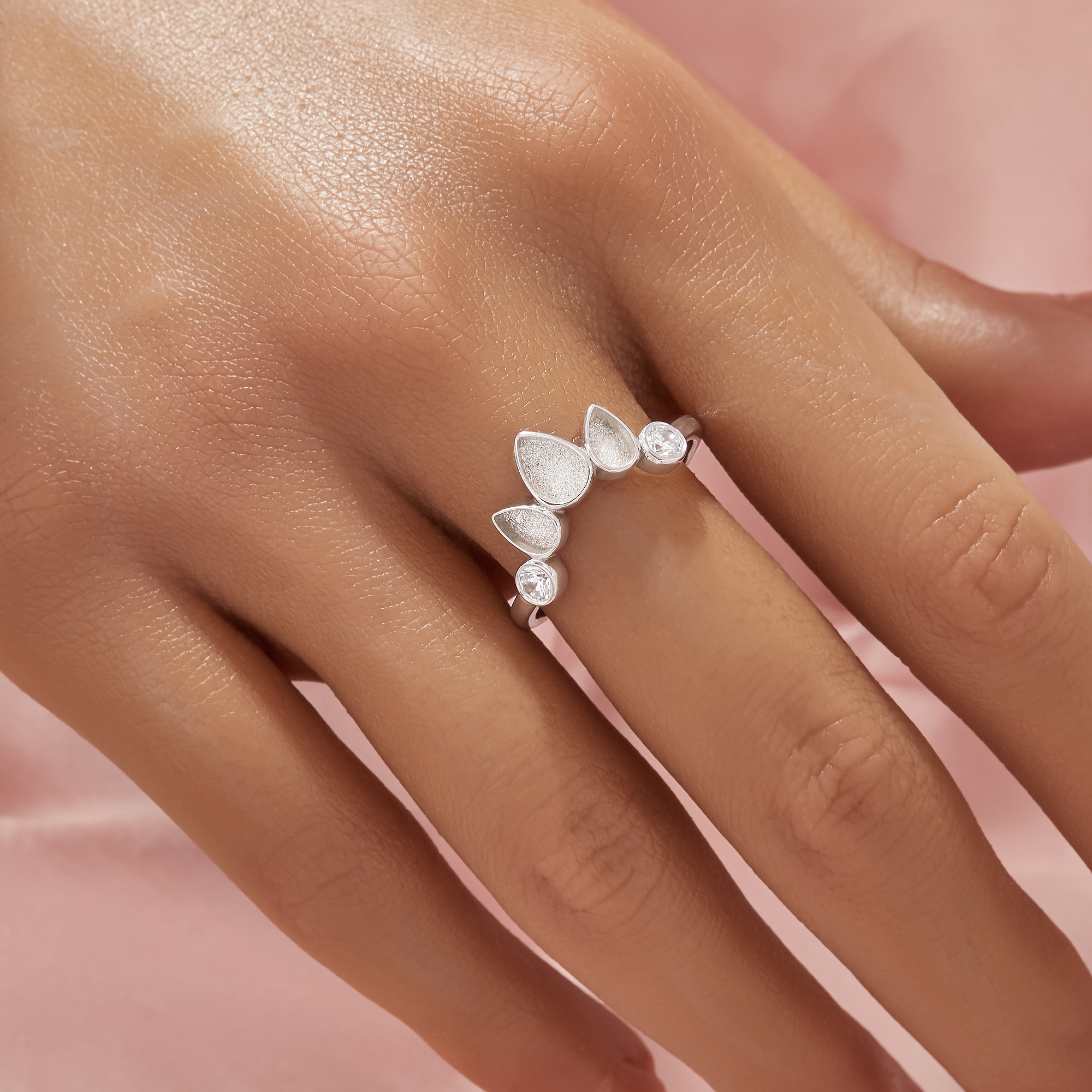 Three Stones Keepsake Breast Milk Resin Pear Bezel Ring Settings,Solid 925 Sterling Silver Ring,CZ Stone Art Deco Solid Back Ring,DIY Ring Supplies 1295041-1