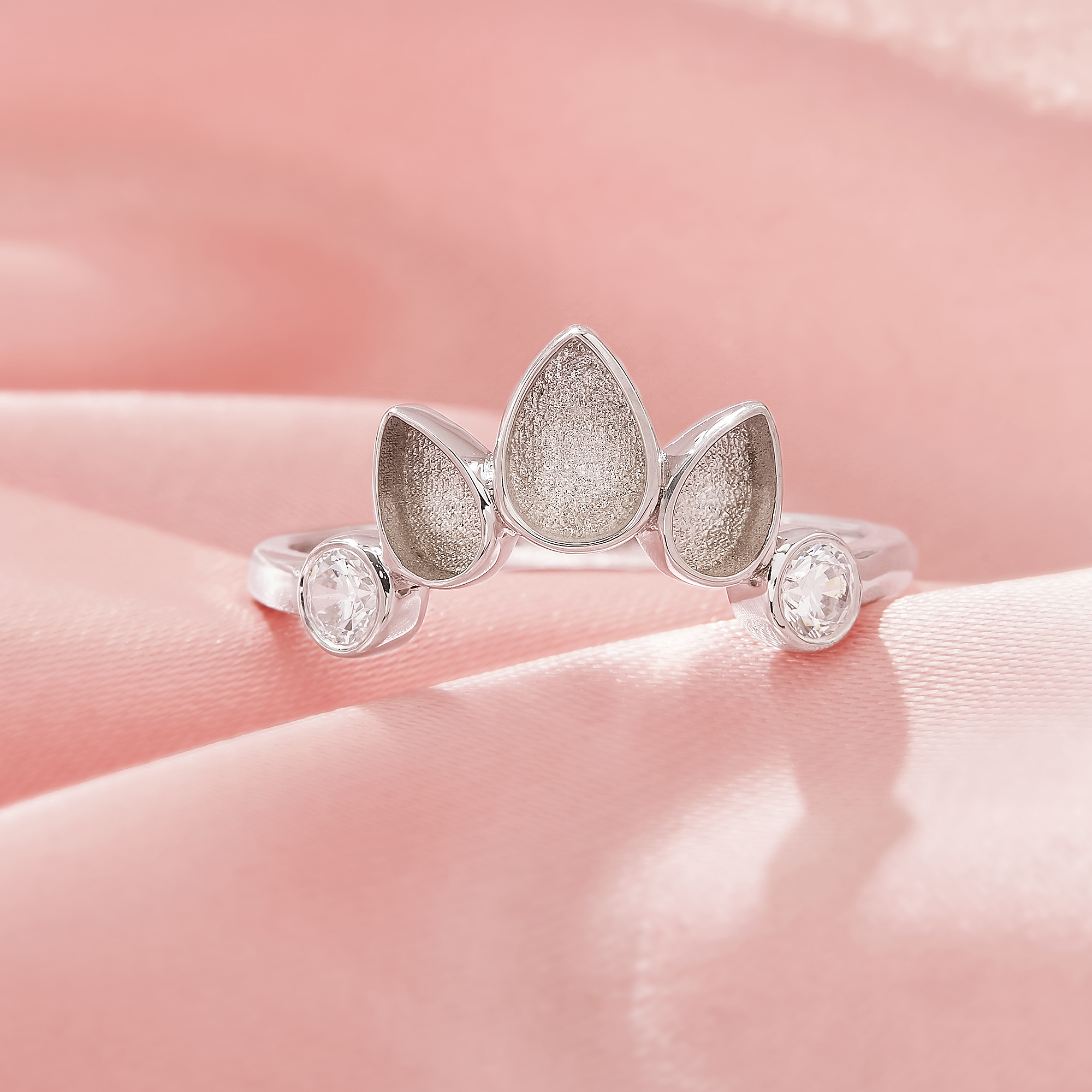 Three Stones Keepsake Breast Milk Resin Pear Bezel Ring Settings,Solid 925 Sterling Silver Ring,CZ Stone Art Deco Solid Back Ring,DIY Ring Supplies 1295041-1