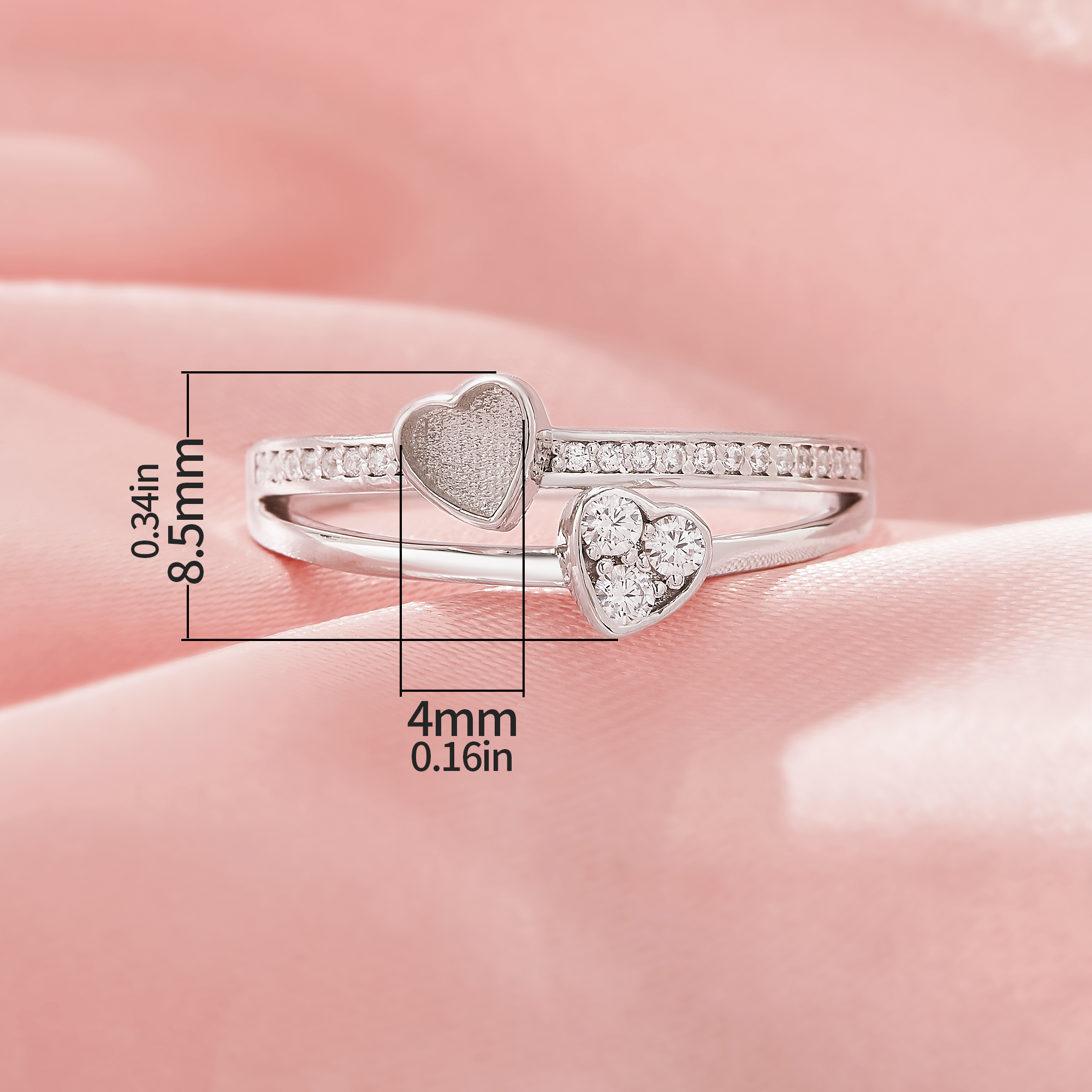 4MM Keepsake Breast Milk Resin Heart Bezel Ring Settings,Solid 925 Sterling Silver Ring,CZ Stone Heart Deco Solid Back Ring,DIY Ring Supplies 1295043-1