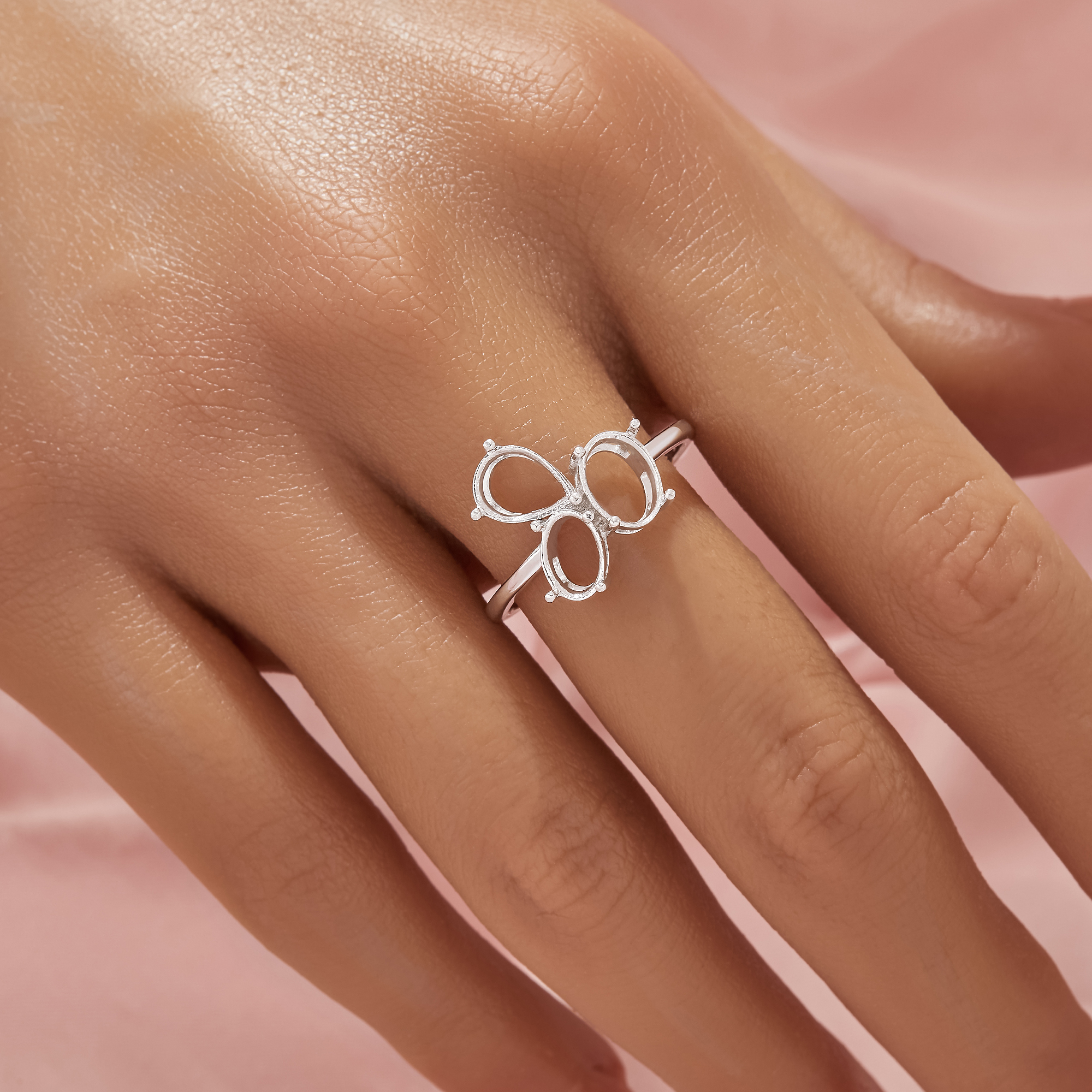 Three Stones Prong Ring Settings,Solid 925 Sterling Silver Ring,Family Rings,DIY Ring Supplies 1295044-1