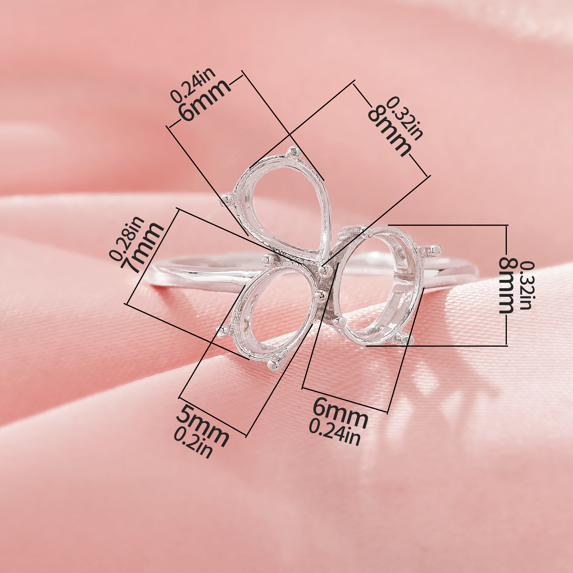 Three Stones Prong Ring Settings,Solid 925 Sterling Silver Ring,Family Rings,DIY Ring Supplies 1295044-1