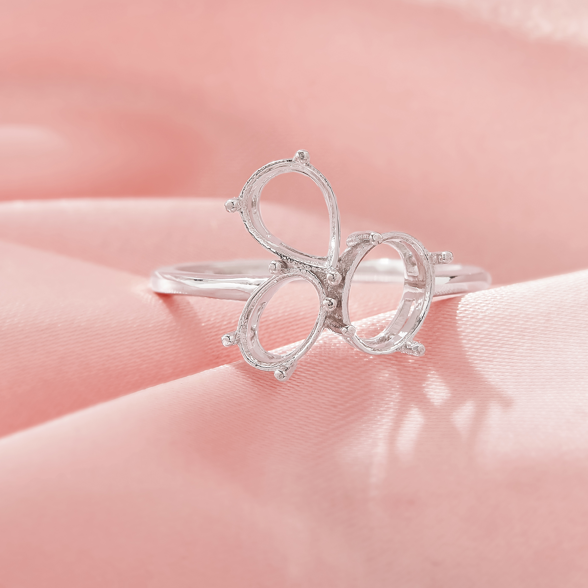 Three Stones Prong Ring Settings,Solid 925 Sterling Silver Ring,Family Rings,DIY Ring Supplies 1295044-1