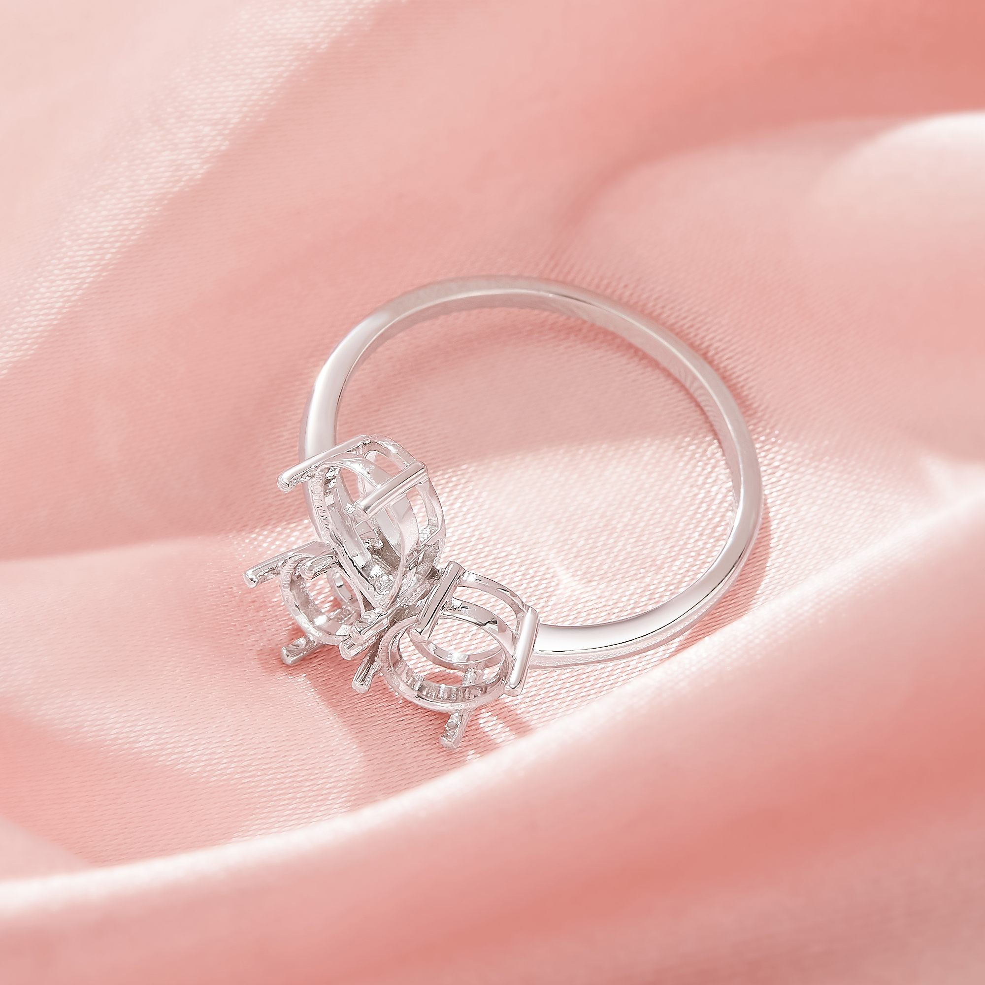 Three Stones Prong Ring Settings,Solid 925 Sterling Silver Ring,Family Rings,DIY Ring Supplies 1295044-1