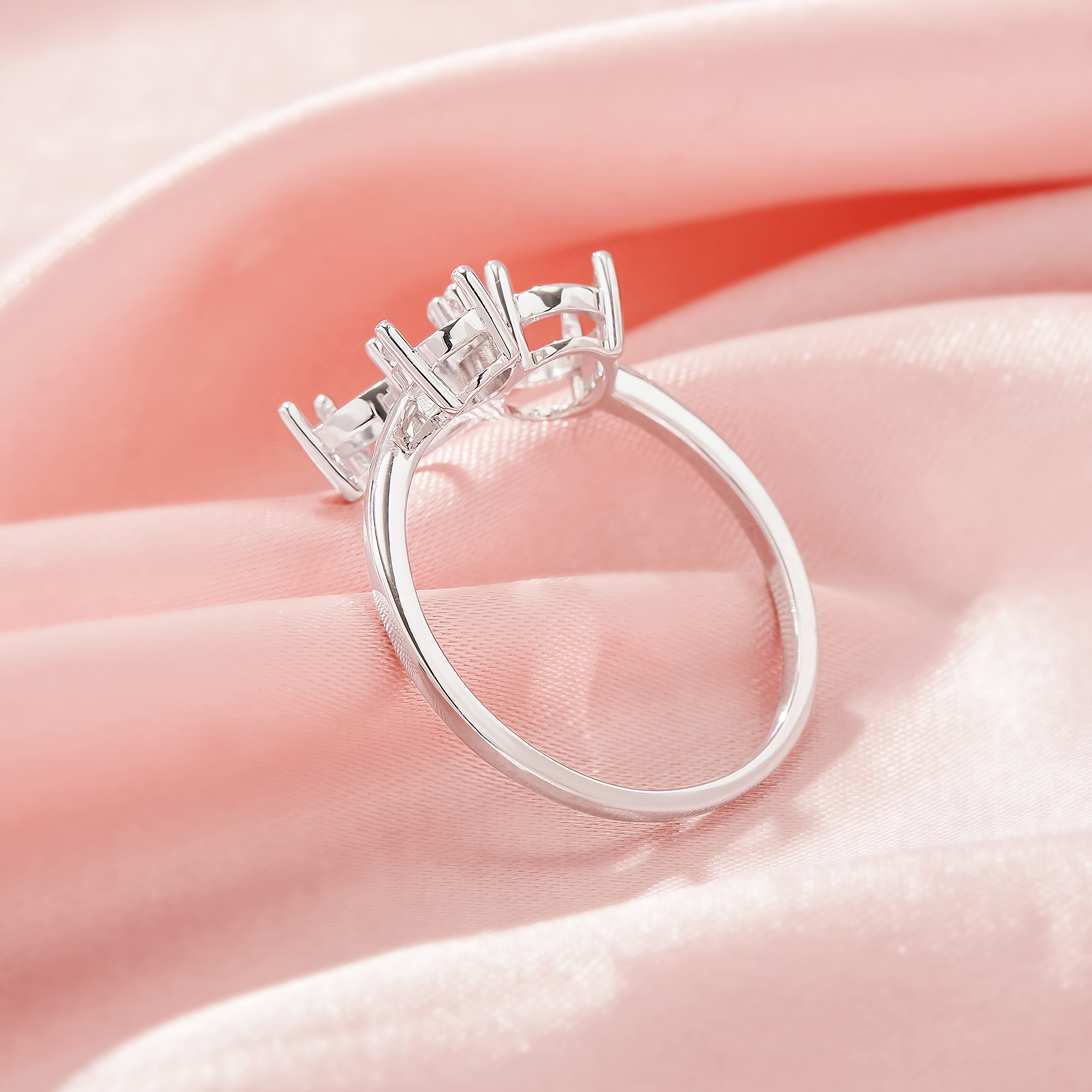 Three Stones Prong Ring Settings,Solid 925 Sterling Silver Ring,Family Rings,DIY Ring Supplies 1295044-1