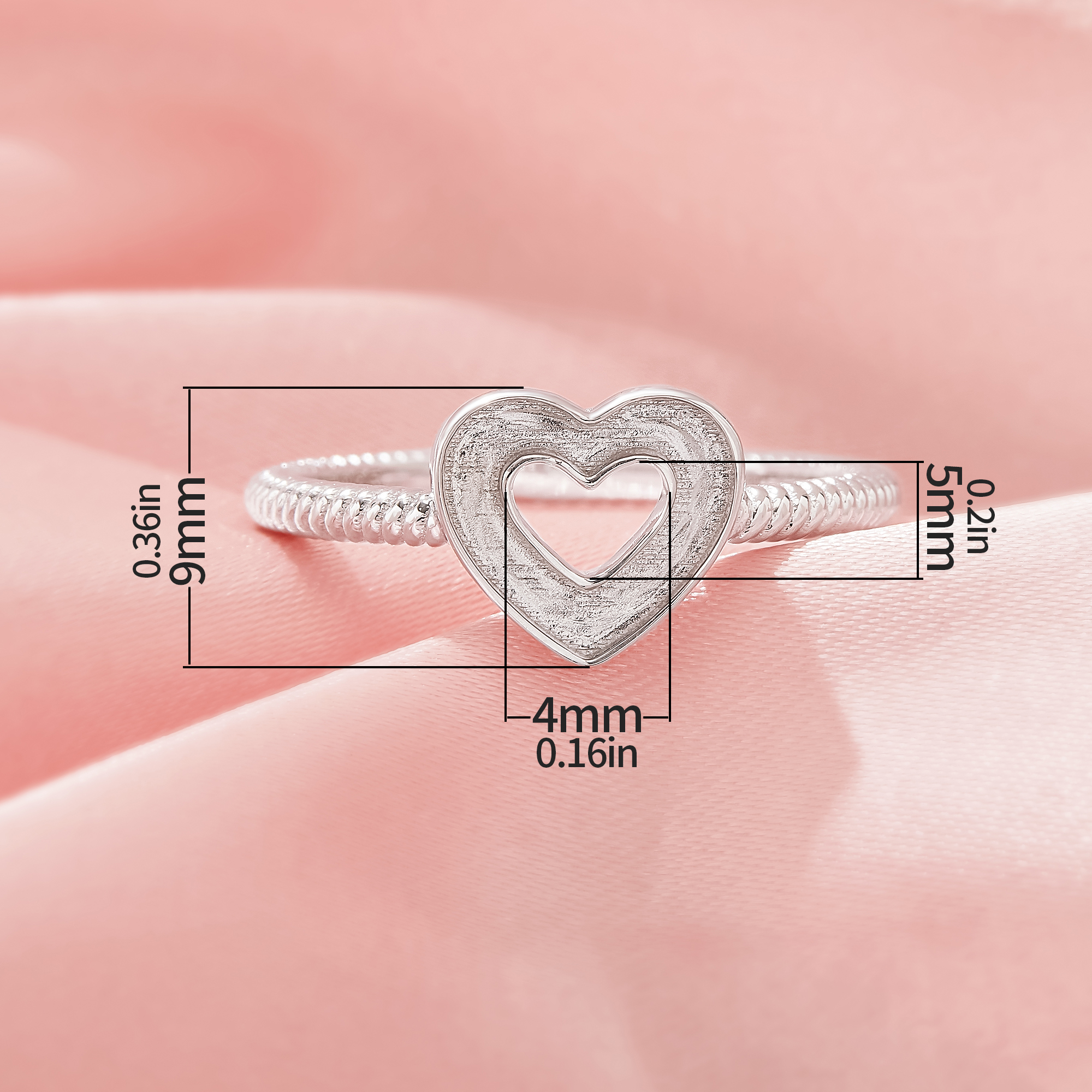 Keepsake Breast Milk Resin Heart Channel Ring Settings,Solid 925 Sterling Silver Ring,Minimalist Heart Ring,DIY Ring Supplies 1295045-1