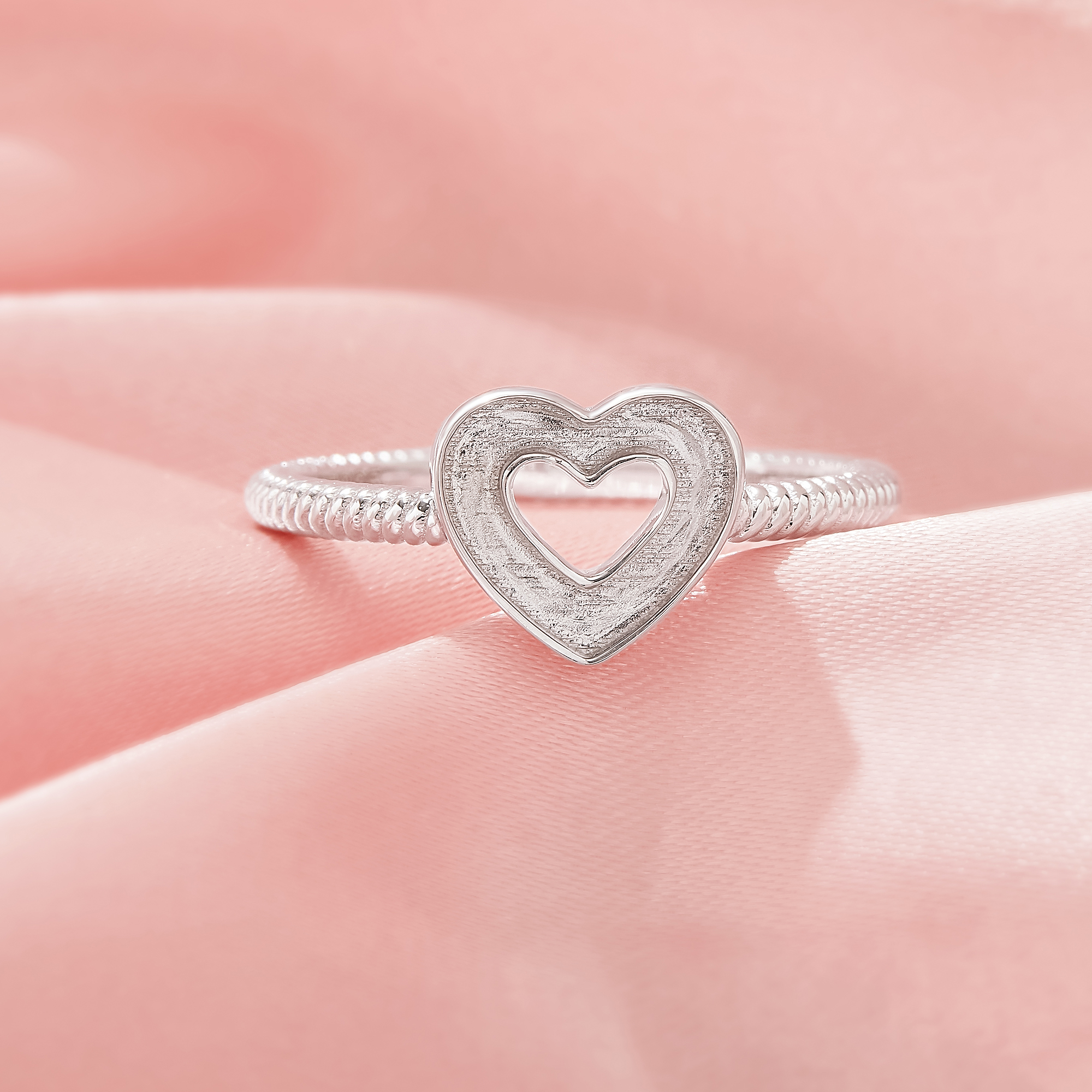 Keepsake Breast Milk Resin Heart Channel Ring Settings,Solid 925 Sterling Silver Ring,Minimalist Heart Ring,DIY Ring Supplies 1295045-1