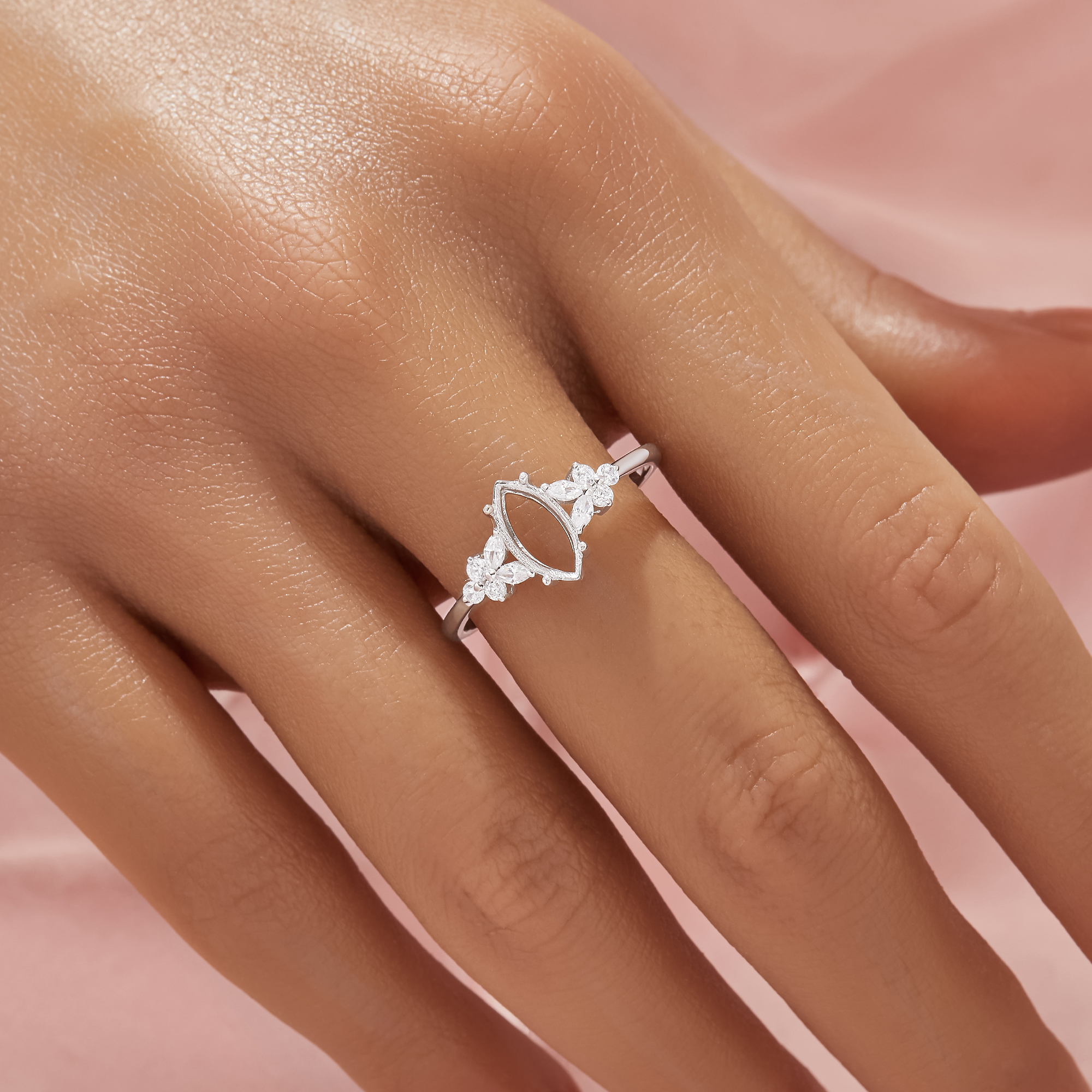 Marquise Prong Ring Settings,Solid 925 Sterling Silver Ring,Vintage Styles CZ Stone Art Deco Solid Back Ring,DIY Ring Supplies 1295047-1