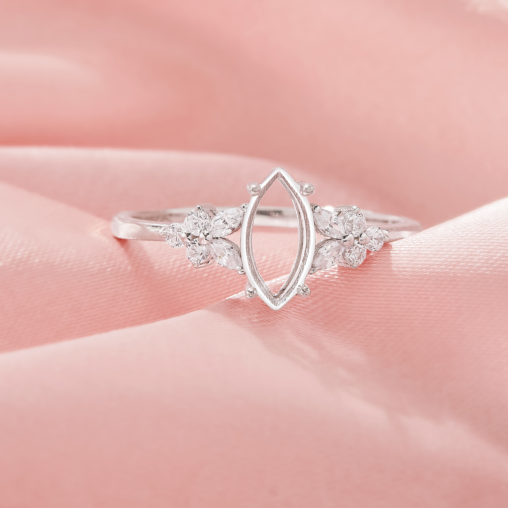 Marquise Prong Ring Settings,Solid 925 Sterling Silver Ring,Vintage Styles CZ Stone Art Deco Solid Back Ring,DIY Ring Supplies 1295047-1