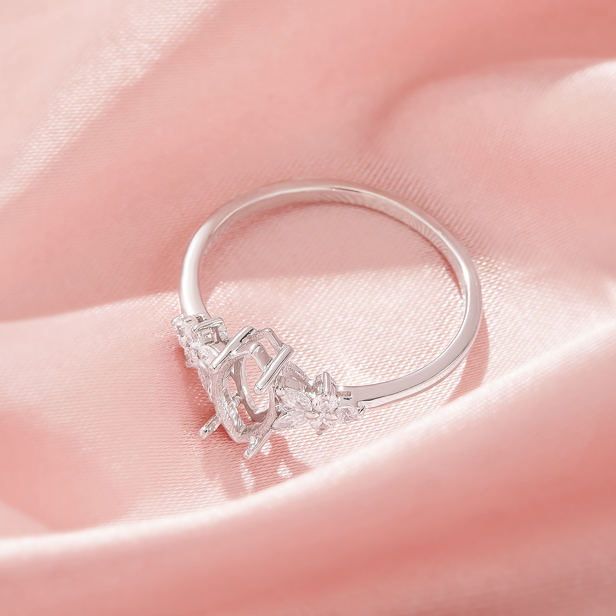 Marquise Prong Ring Settings,Solid 925 Sterling Silver Ring,Vintage Styles CZ Stone Art Deco Solid Back Ring,DIY Ring Supplies 1295047-1