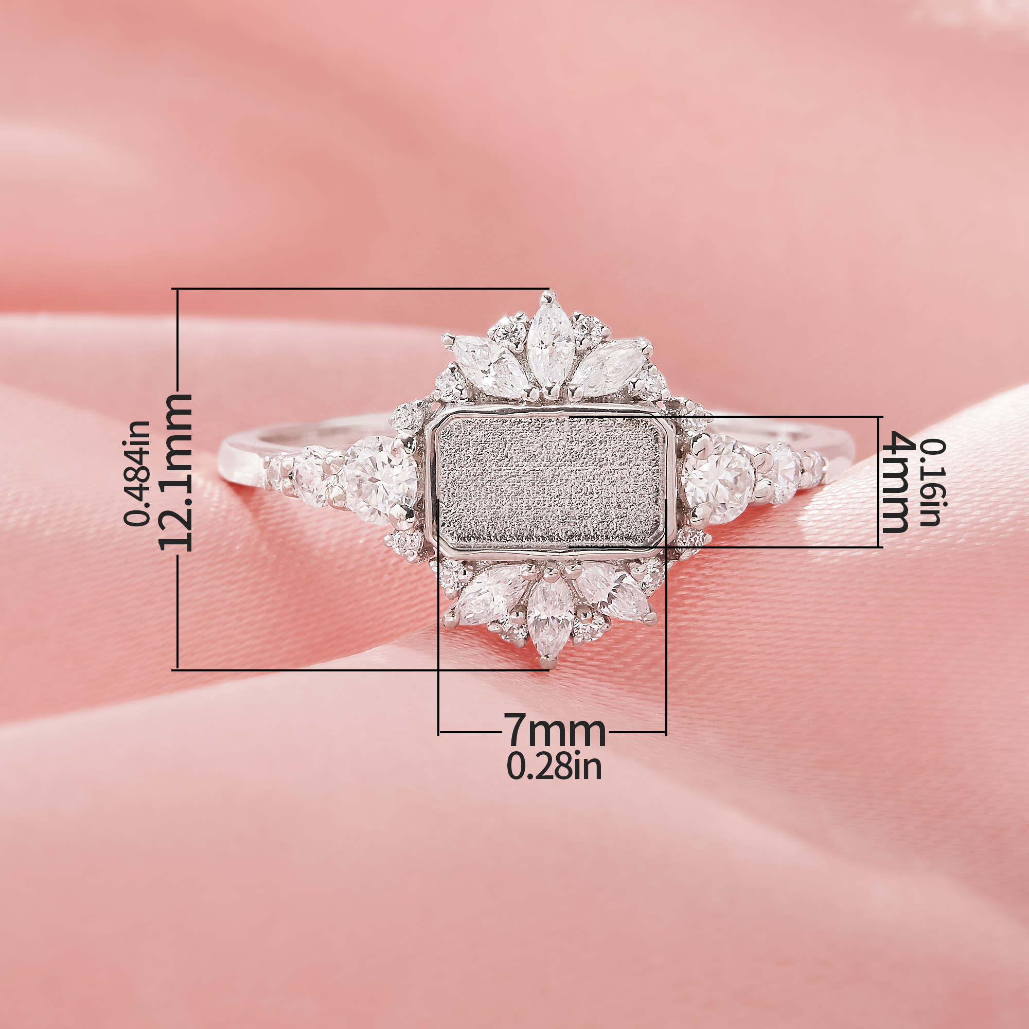 4x7MM Keepsake Breast Milk Resin Rectangle Bezel Ring Settings,Solid 925 Sterling Silver Ring,Vintage Styles CZ Stone Rectangle Ring,Solid Back Ring,DIY Ring Supplies 1295048-1