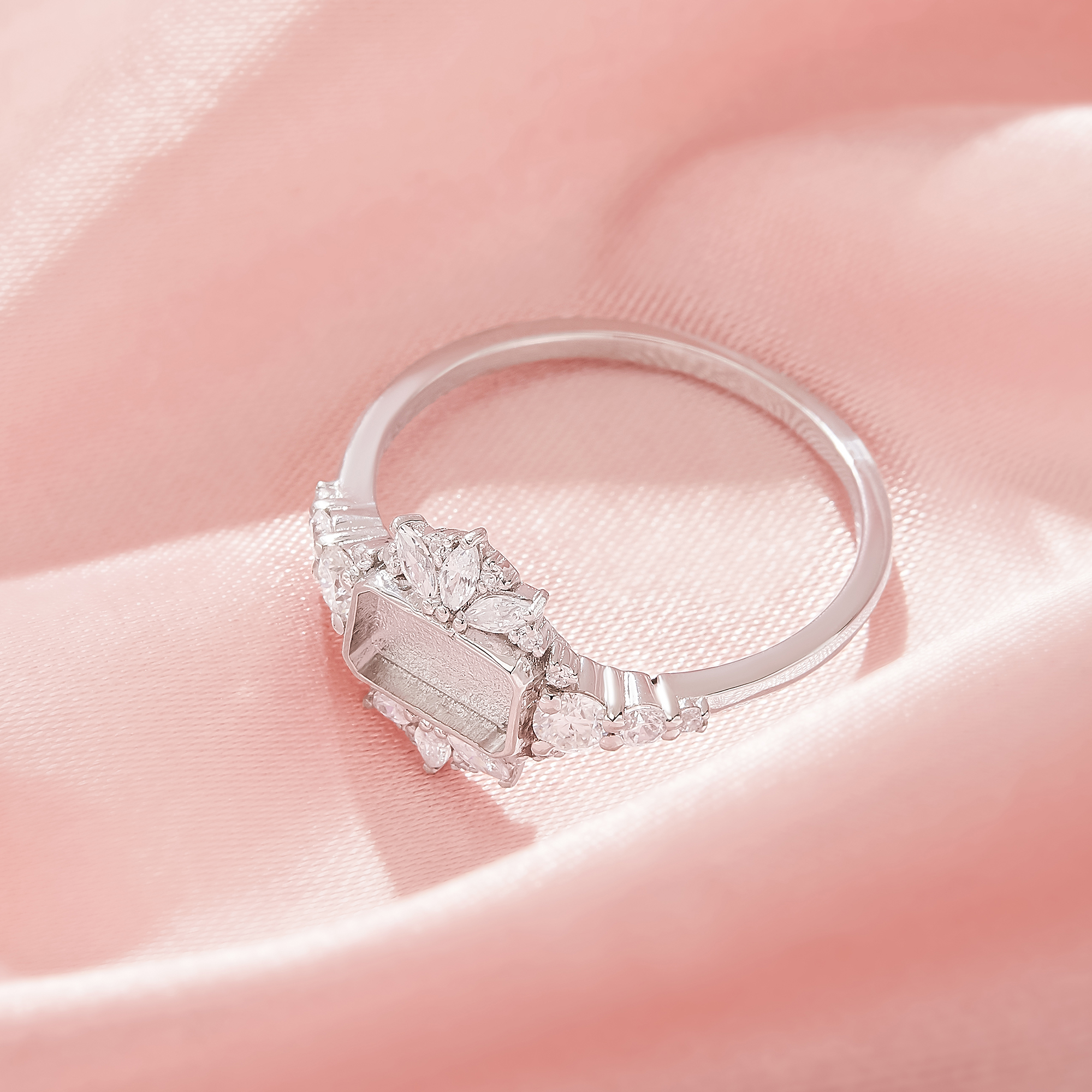 4x7MM Keepsake Breast Milk Resin Rectangle Bezel Ring Settings,Solid 925 Sterling Silver Ring,Vintage Styles CZ Stone Rectangle Ring,Solid Back Ring,DIY Ring Supplies 1295048-1