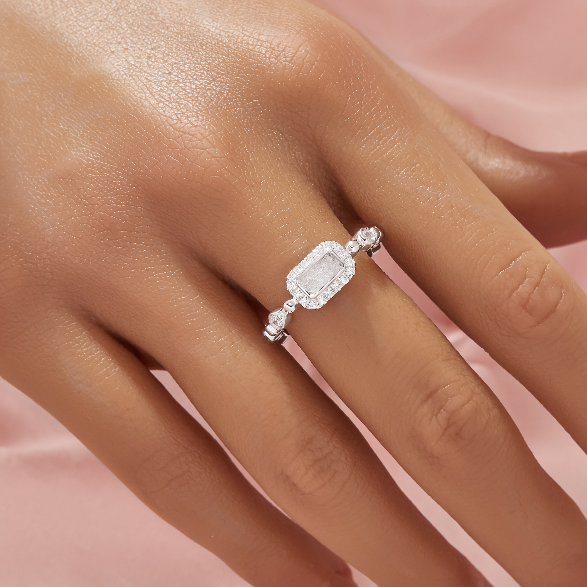 3x6MM Keepsake Breast Milk Resin Rectangle Bezel Ring Settings,Solid 925 Sterling Silver Ring,Pave CZ Stone Solid Back Ring,DIY Ring Supplies 1295050-1