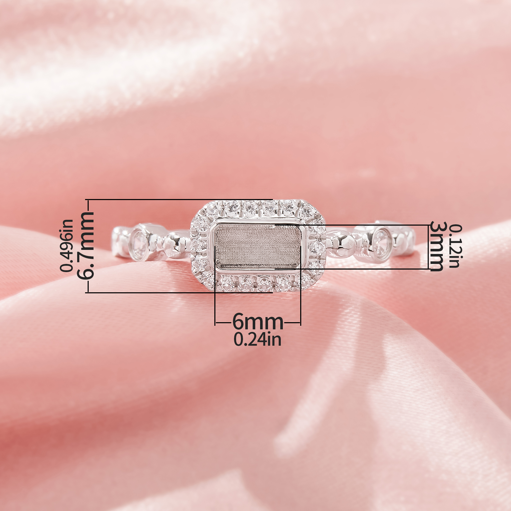 3x6MM Keepsake Breast Milk Resin Rectangle Bezel Ring Settings,Solid 925 Sterling Silver Ring,Pave CZ Stone Solid Back Ring,DIY Ring Supplies 1295050-1