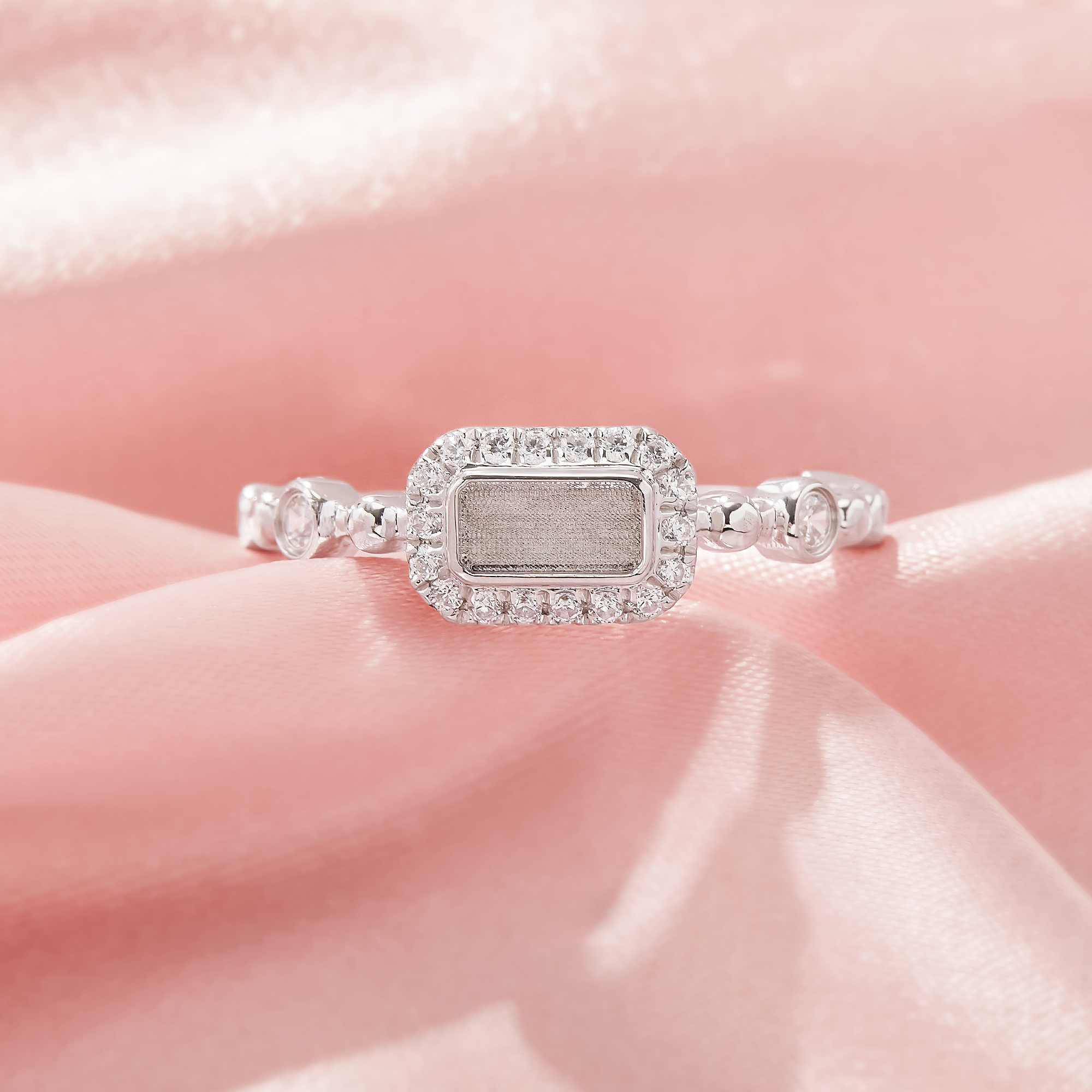 3x6MM Keepsake Breast Milk Resin Rectangle Bezel Ring Settings,Solid 925 Sterling Silver Ring,Pave CZ Stone Solid Back Ring,DIY Ring Supplies 1295050-1