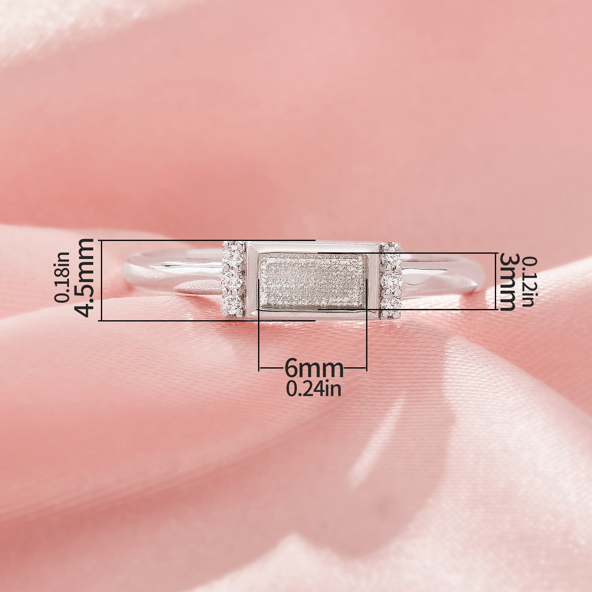 3x6MM Keepsake Breast Milk Resin Rectangle Bezel Ring Settings,Solid 925 Sterling Silver Ring,Vintage Styles Ring,CZ Stone Art Deco Solid Back Ring,DIY Ring Supplies 1295051-1