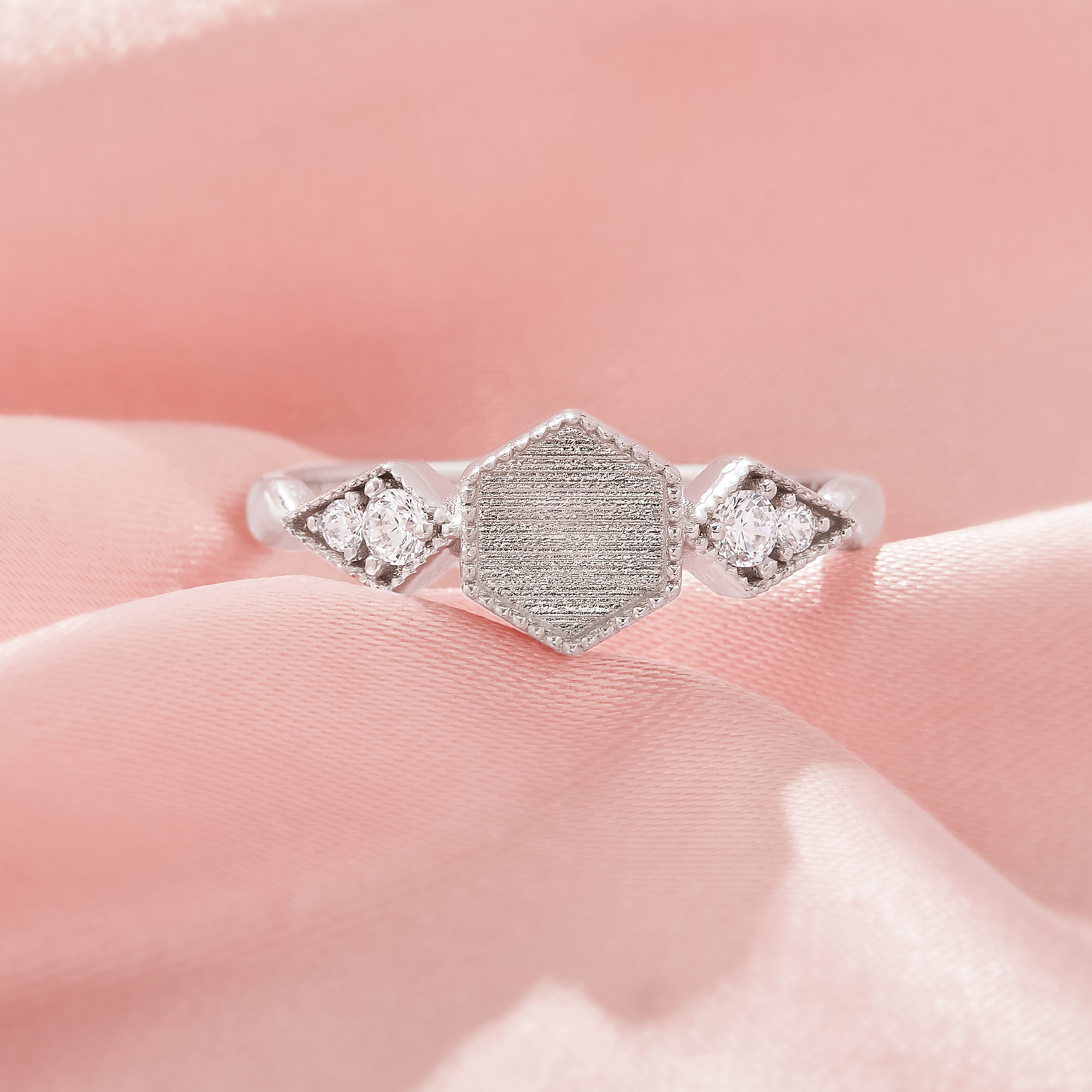 Keepsake Breast Milk Resin Hexagon Bezel Ring Settings,Solid 925 Sterling Silver Ring,Vintage Styles Ring,Art Deco Solid Back Ring,DIY Ring Supplies 1295052-1