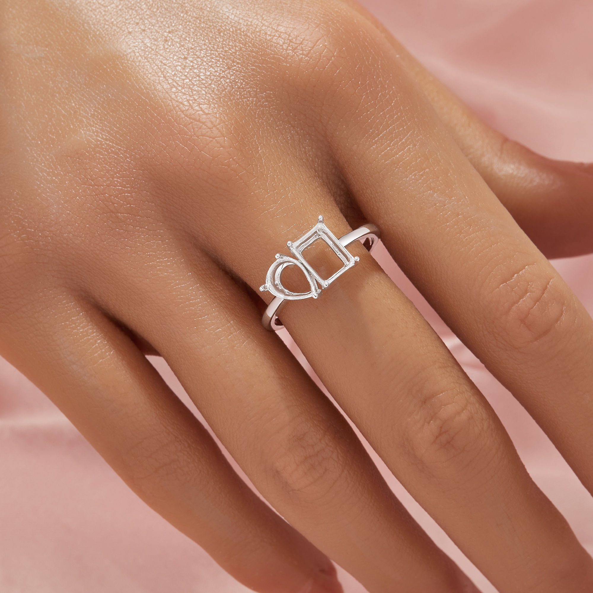 Two Stones Toi Et Moi Prong Ring Settings,Solid 925 Sterling Silver Ring,Minimalist Ring,DIY Ring Supplies 1295054-1