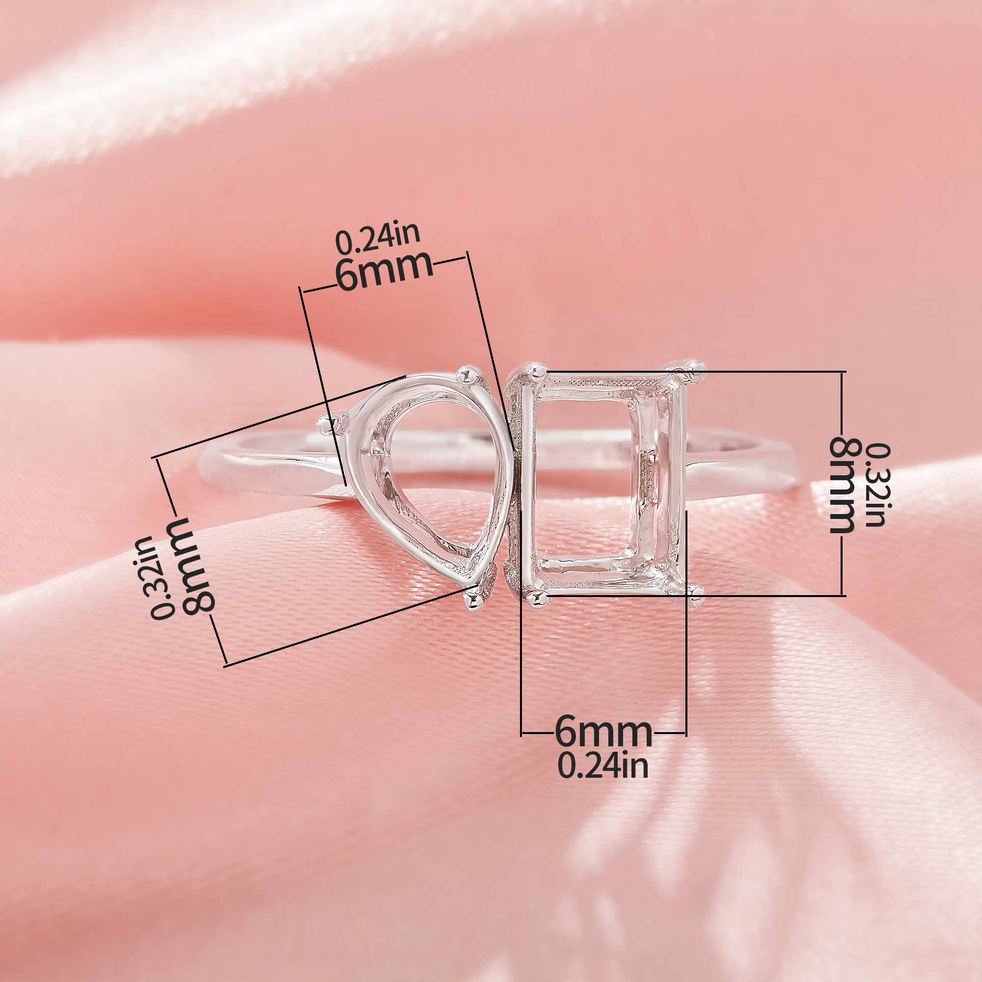 Two Stones Toi Et Moi Prong Ring Settings,Solid 925 Sterling Silver Ring,Minimalist Ring,DIY Ring Supplies 1295054-1