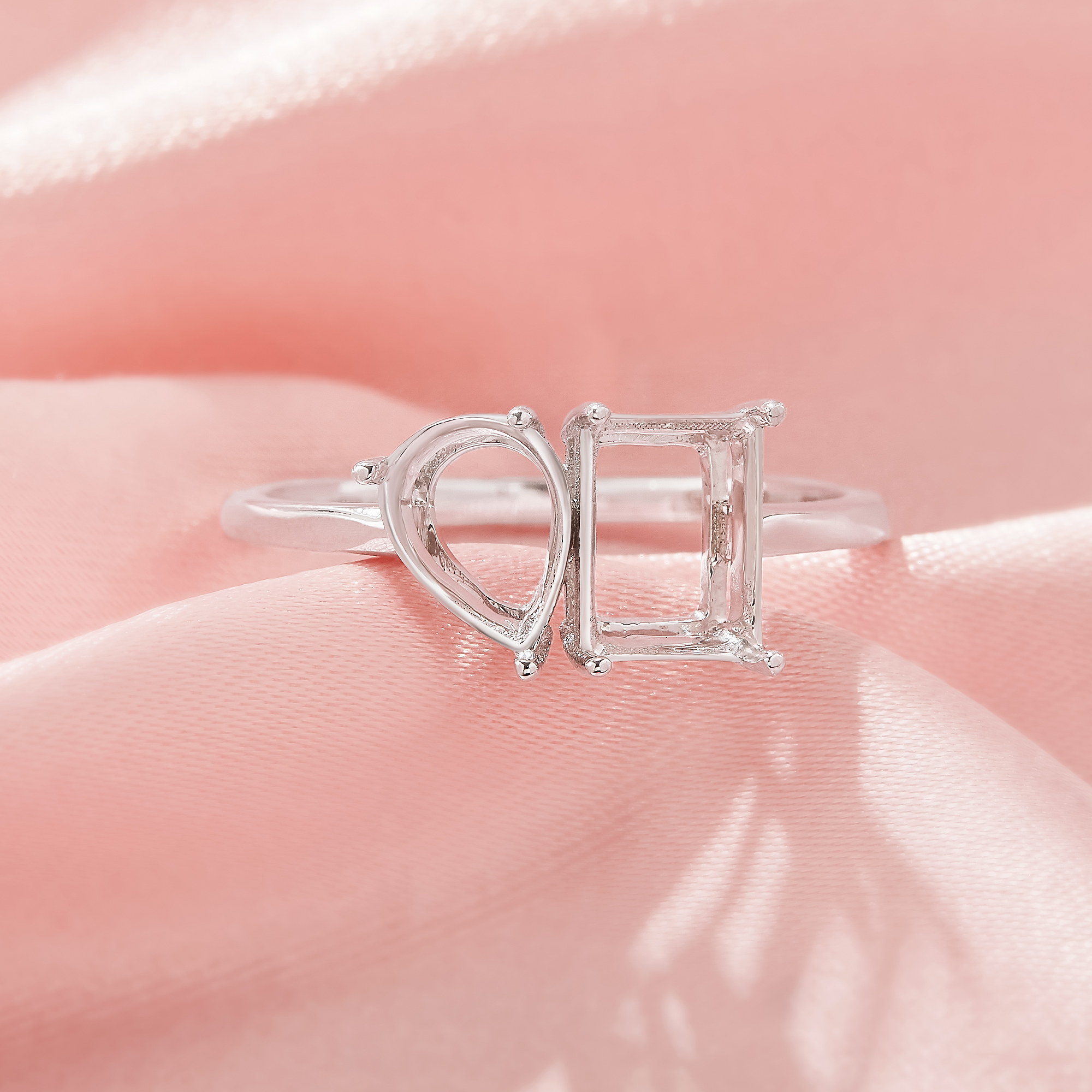 Two Stones Toi Et Moi Prong Ring Settings,Solid 925 Sterling Silver Ring,Minimalist Ring,DIY Ring Supplies 1295054-1