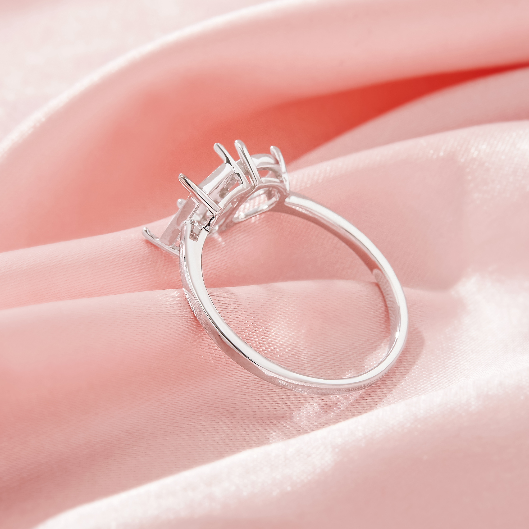 Two Stones Toi Et Moi Prong Ring Settings,Solid 925 Sterling Silver Ring,Minimalist Ring,DIY Ring Supplies 1295054-1