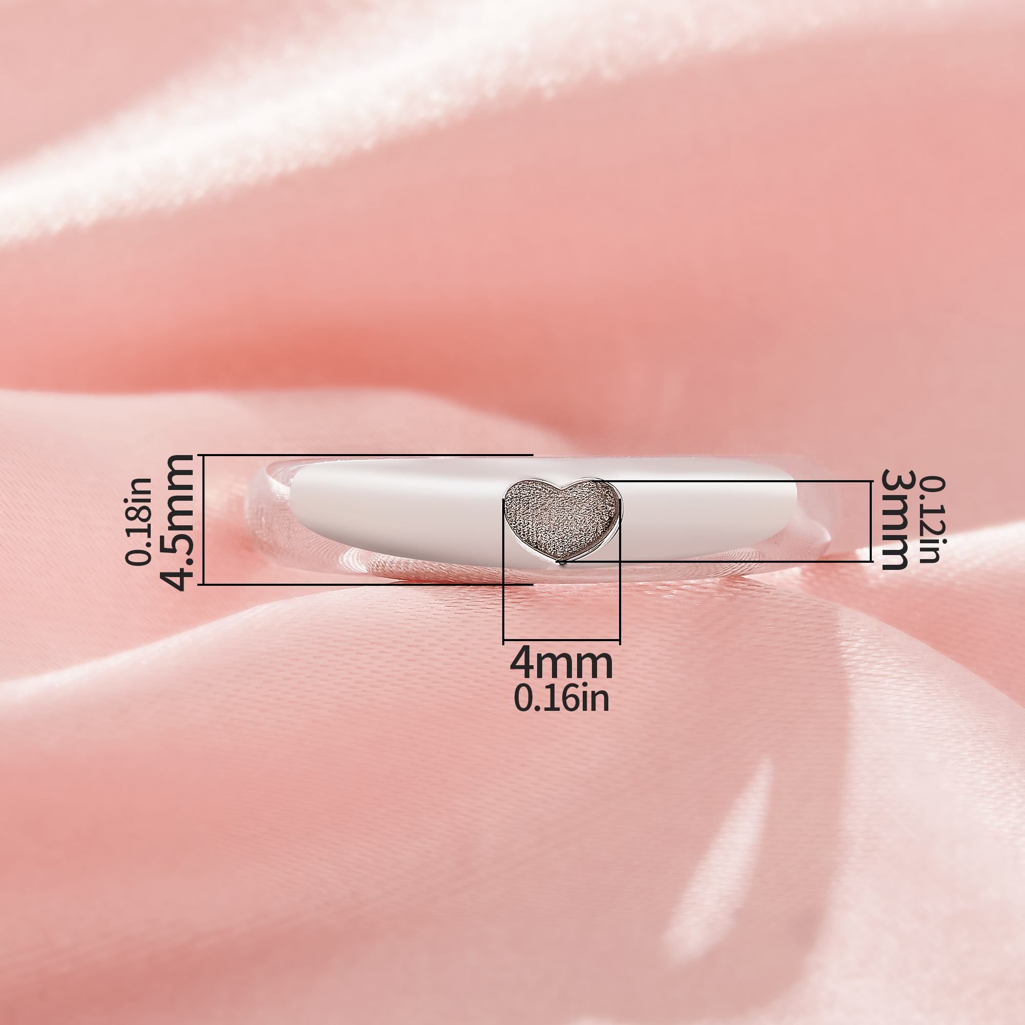 4MM Keepsake Breast Milk Resin Heart Bezel Ring Settings,Solid 925 Sterling Silver Ring,Minimalist Heart Ring,Stackable Ring,DIY Ring Supplies 1295055-1