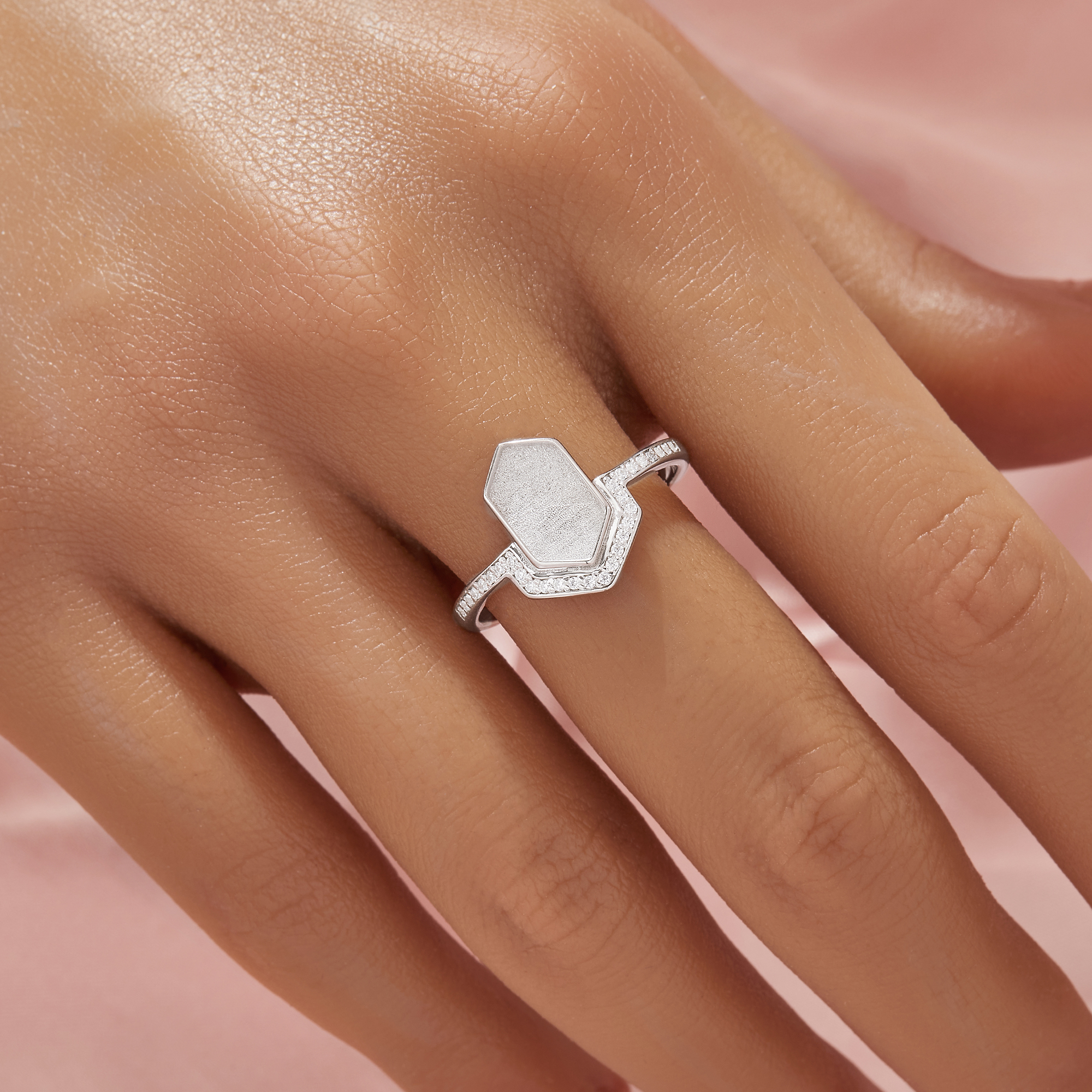 6x10MM Keepsake Breast Milk Resin Hexagon Bezel Ring Settings,Solid 925 Sterling Silver Ring,CZ Stone Art Deco Ring,Solid Back Ring,DIY Ring Supplies 1295056-1