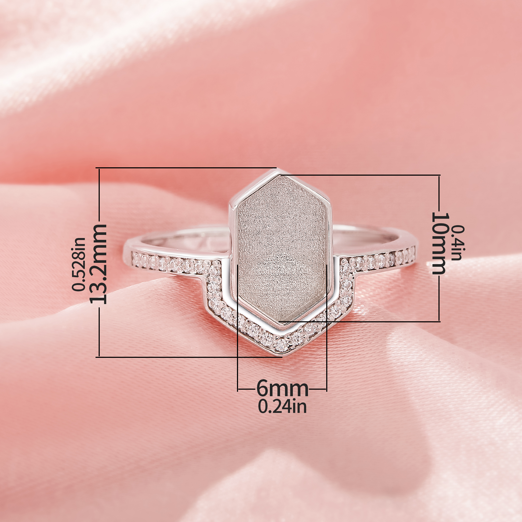 6x10MM Keepsake Breast Milk Resin Hexagon Bezel Ring Settings,Solid 925 Sterling Silver Ring,CZ Stone Art Deco Ring,Solid Back Ring,DIY Ring Supplies 1295056-1