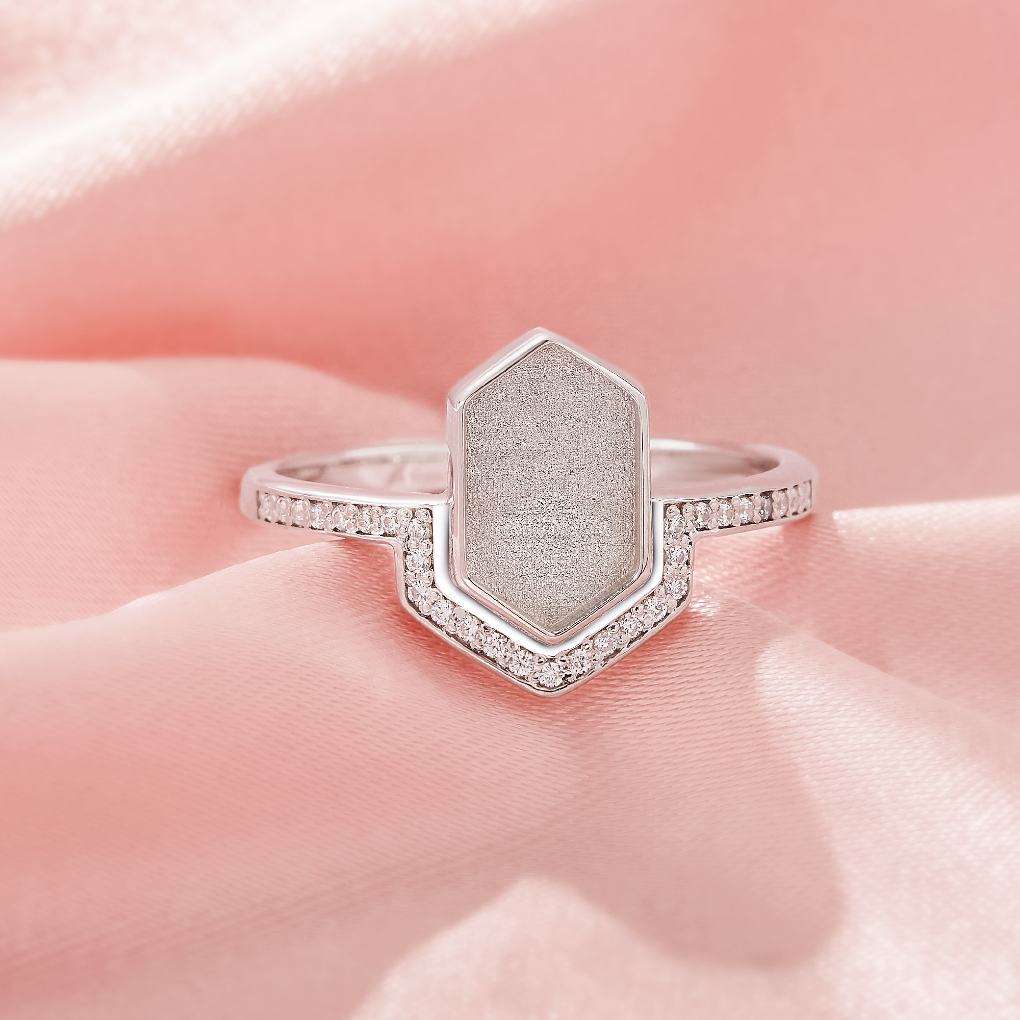 6x10MM Keepsake Breast Milk Resin Hexagon Bezel Ring Settings,Solid 925 Sterling Silver Ring,CZ Stone Art Deco Ring,Solid Back Ring,DIY Ring Supplies 1295056-1