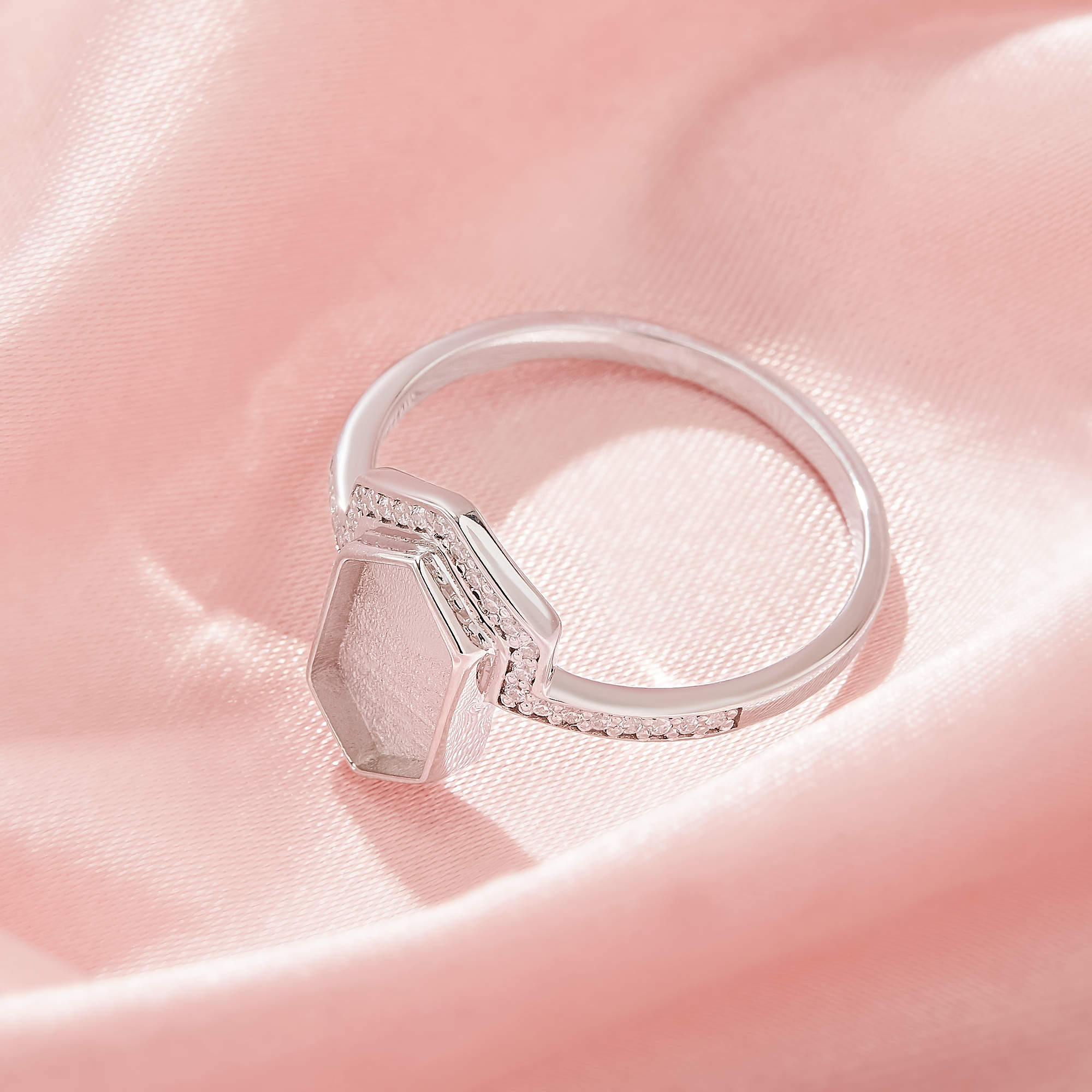 6x10MM Keepsake Breast Milk Resin Hexagon Bezel Ring Settings,Solid 925 Sterling Silver Ring,CZ Stone Art Deco Ring,Solid Back Ring,DIY Ring Supplies 1295056-1