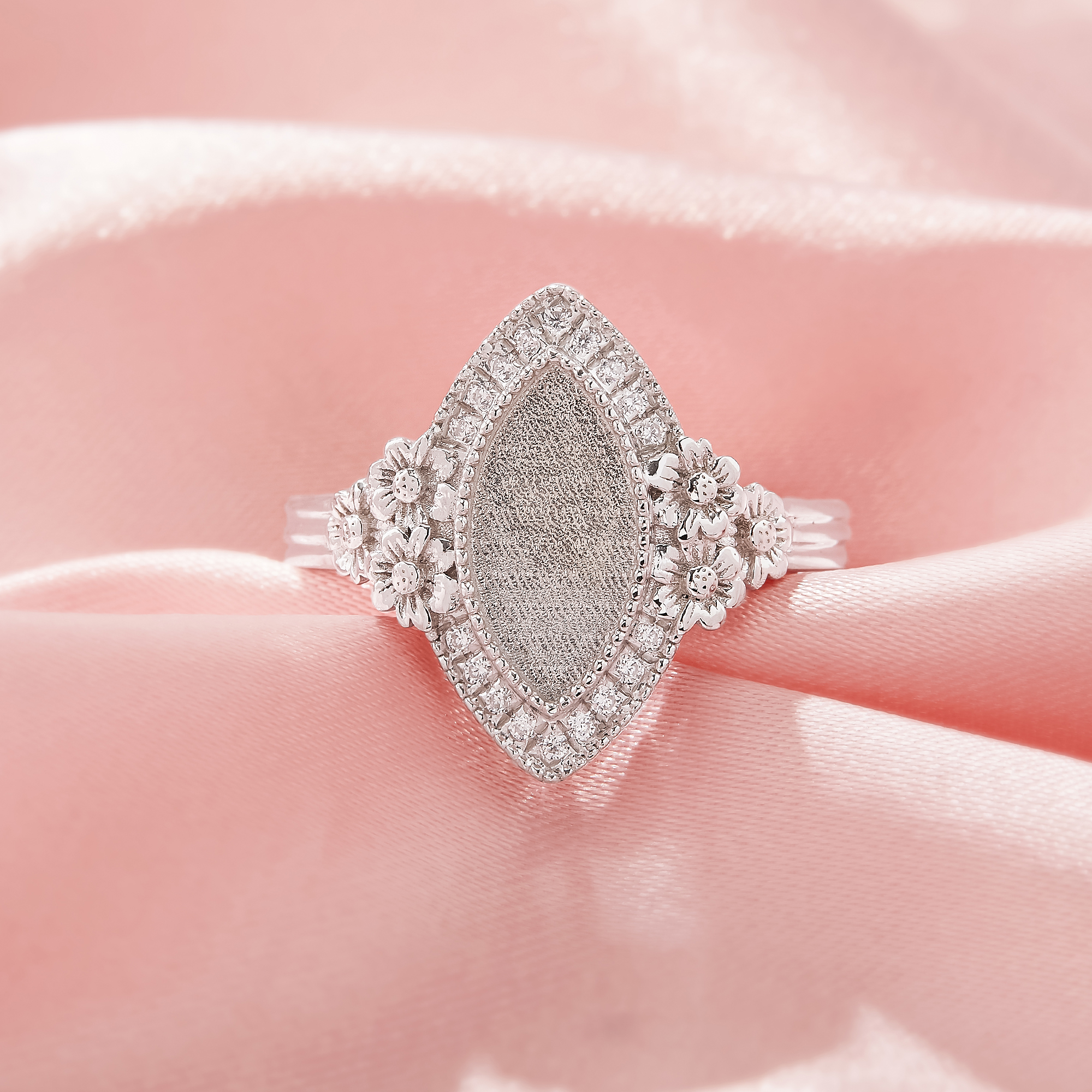 6x12MM Keepsake Breast Milk Resin Marquise Bezel Ring Settings,Daisy Flower Solid 925 Sterling Silver Ring,Solid Back Flower Art Deco Ring,DIY Ring Supplies 1295059-1