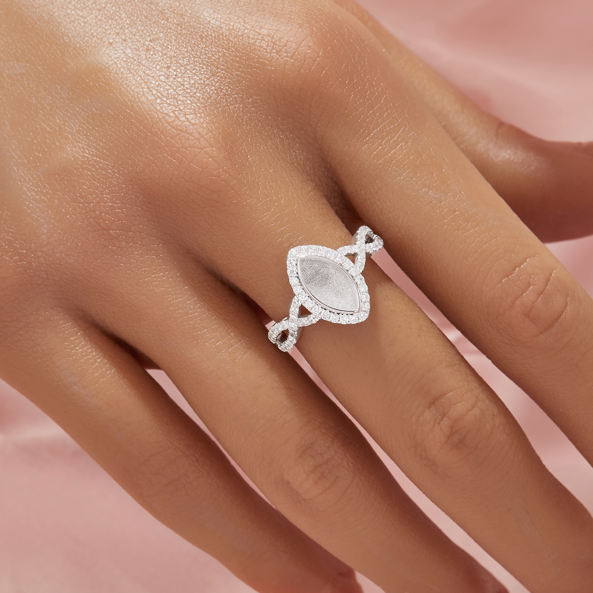 5x10MM Keepsake Breast Milk Resin Marquise Bezel Ring Settings,Solid 925 Sterling Silver Ring,Infinity Art Deco Ring,Pave CZ Stone Ring,DIY Ring Supplies 1295060-1