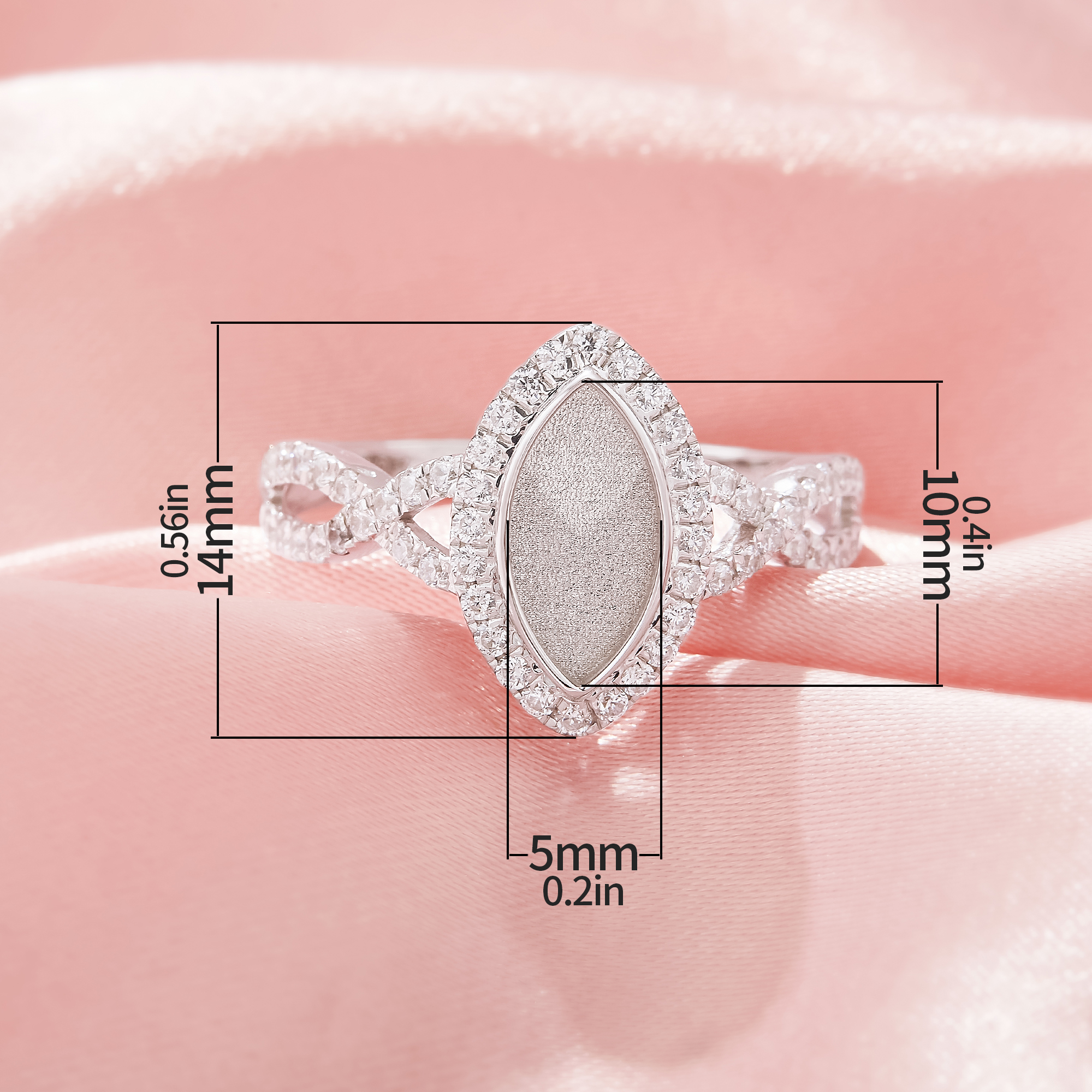 5x10MM Keepsake Breast Milk Resin Marquise Bezel Ring Settings,Solid 925 Sterling Silver Ring,Infinity Art Deco Ring,Pave CZ Stone Ring,DIY Ring Supplies 1295060-1