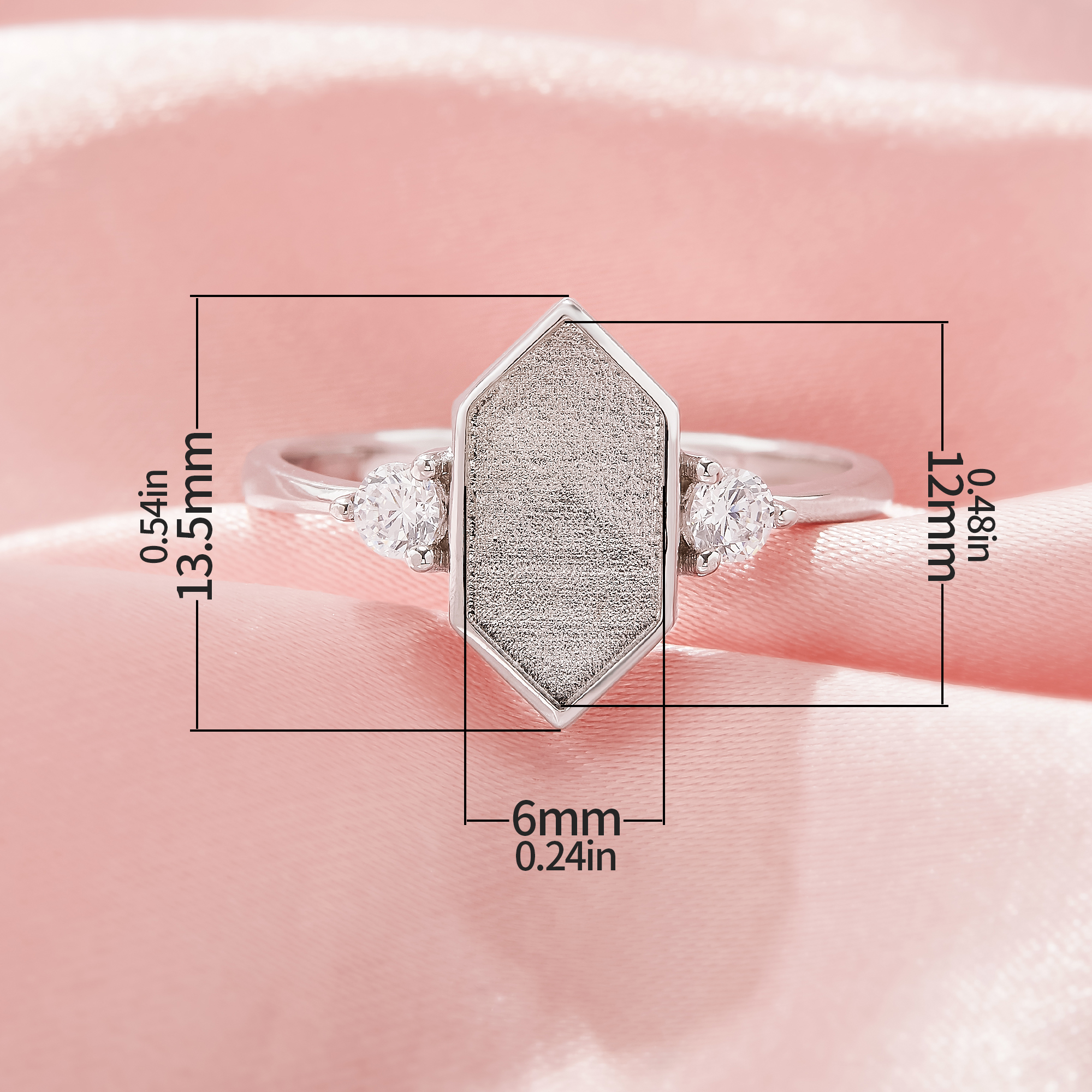 6x12MM Keepsake Breast Milk Resin Hexagon Bezel Ring Settings,Solid 925 Sterling Silver Ring,Vintage Styles Art Deco Ring,DIY Ring Supplies 1295061-1