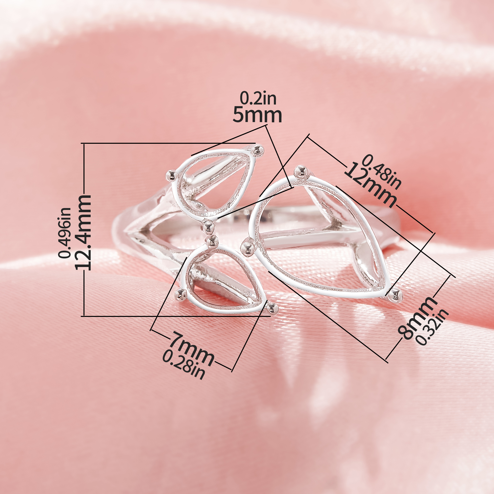 Three Stones Pear Prong Ring Settings,Solid 925 Sterling Silver Ring,Minimalist Pear Ring,Family Ring,DIY Ring Supplies 1295062-1