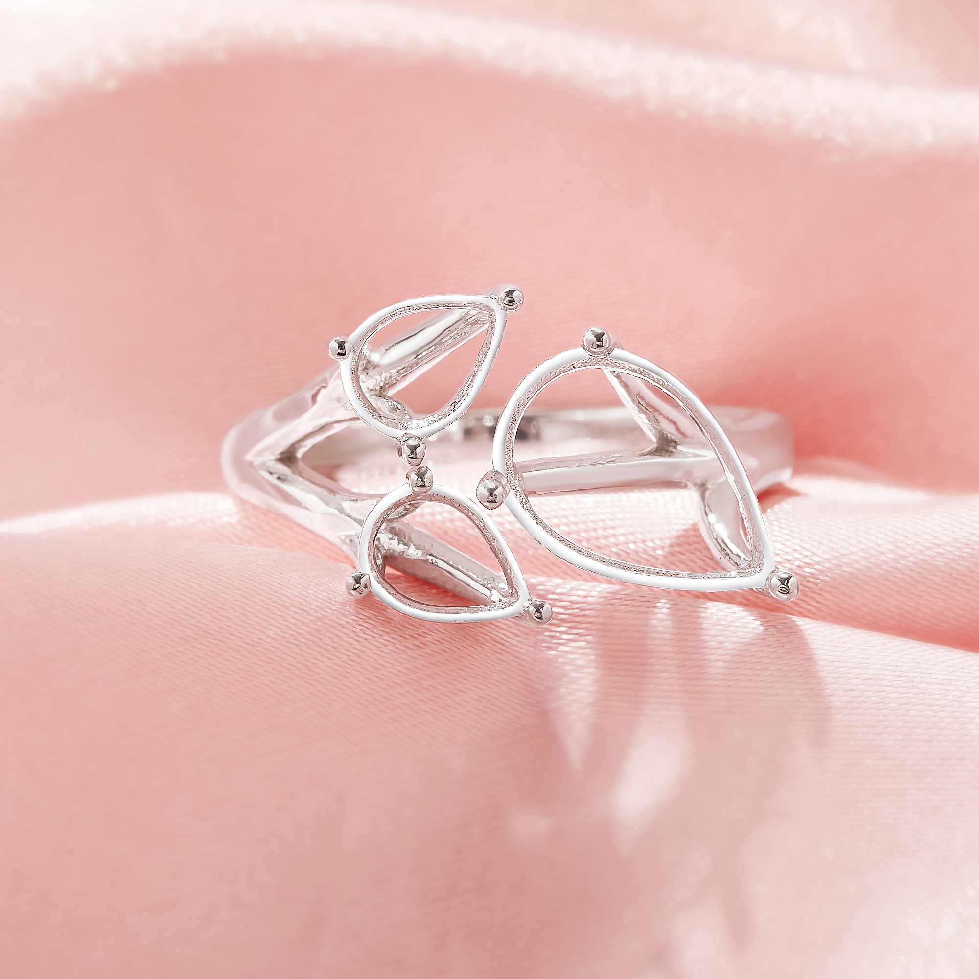 Three Stones Pear Prong Ring Settings,Solid 925 Sterling Silver Ring,Minimalist Pear Ring,Family Ring,DIY Ring Supplies 1295062-1