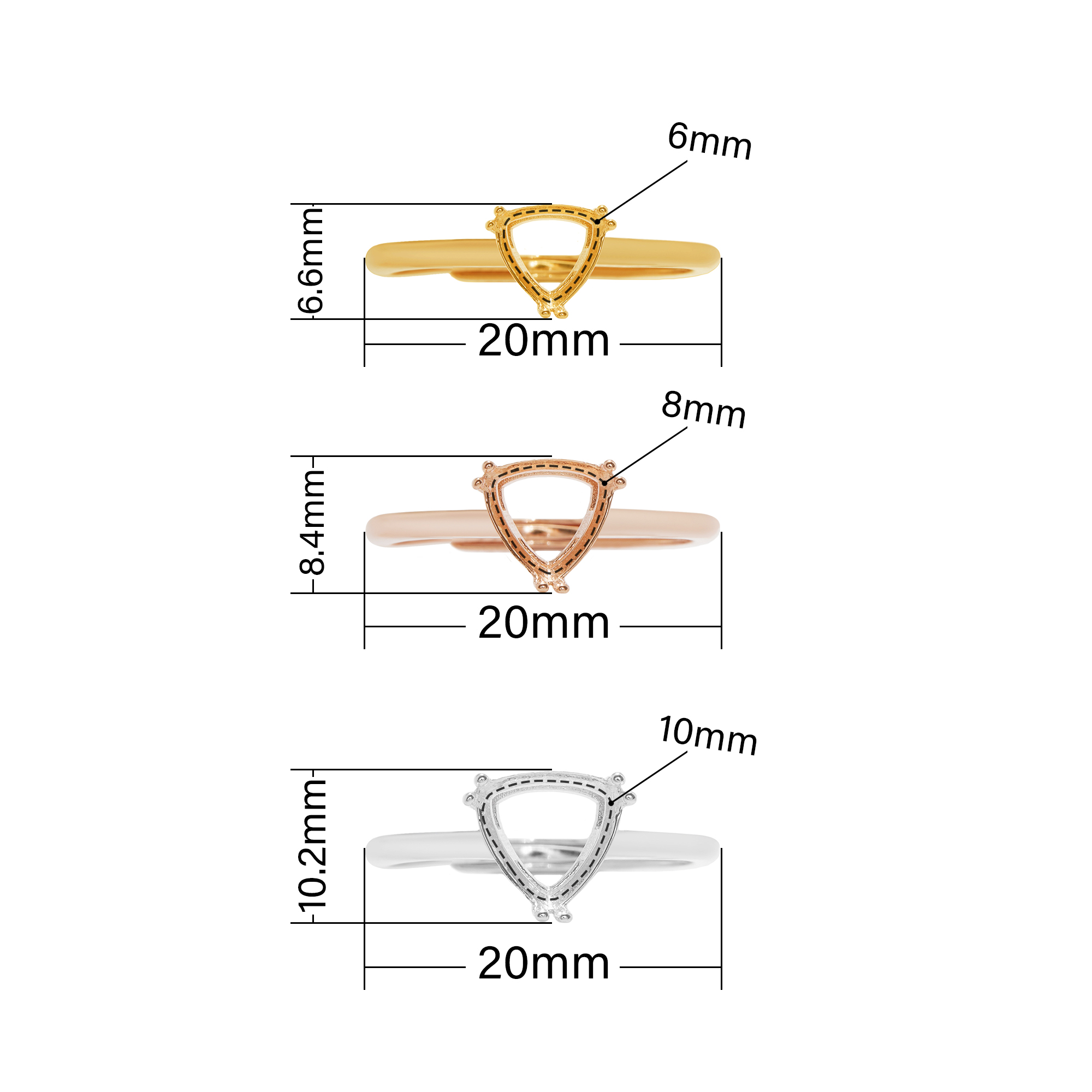 Triangle Prong Ring Settings,Solid 925 Sterling Silver Rose Gold Plated Ring,Minimalist Triangle Ring,DIY Ring Supplies For Gemstone 1295067 - Click Image to Close