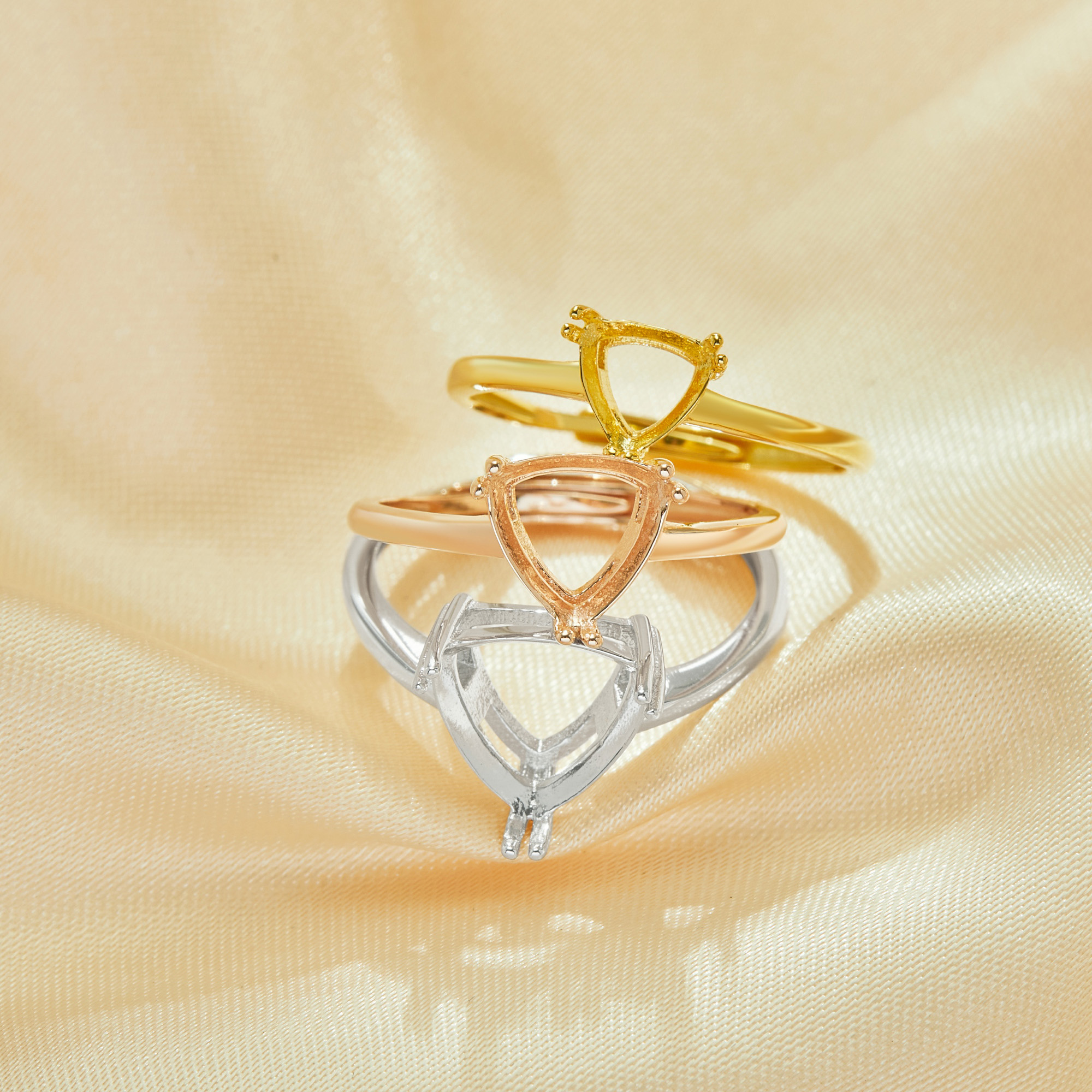 Triangle Prong Ring Settings,Solid 925 Sterling Silver Rose Gold Plated Ring,Minimalist Triangle Ring,DIY Ring Supplies For Gemstone 1295067 - Click Image to Close