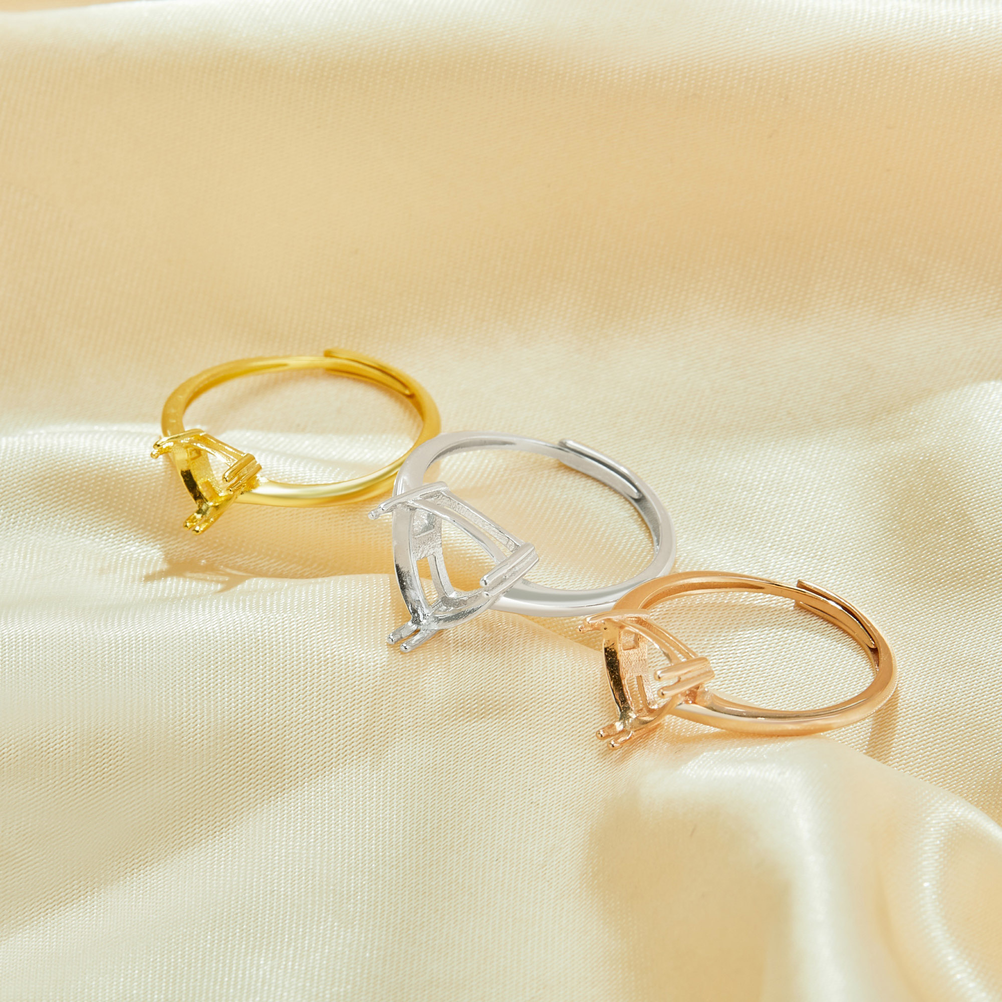 Triangle Prong Ring Settings,Solid 925 Sterling Silver Rose Gold Plated Ring,Minimalist Triangle Ring,DIY Ring Supplies For Gemstone 1295067 - Click Image to Close