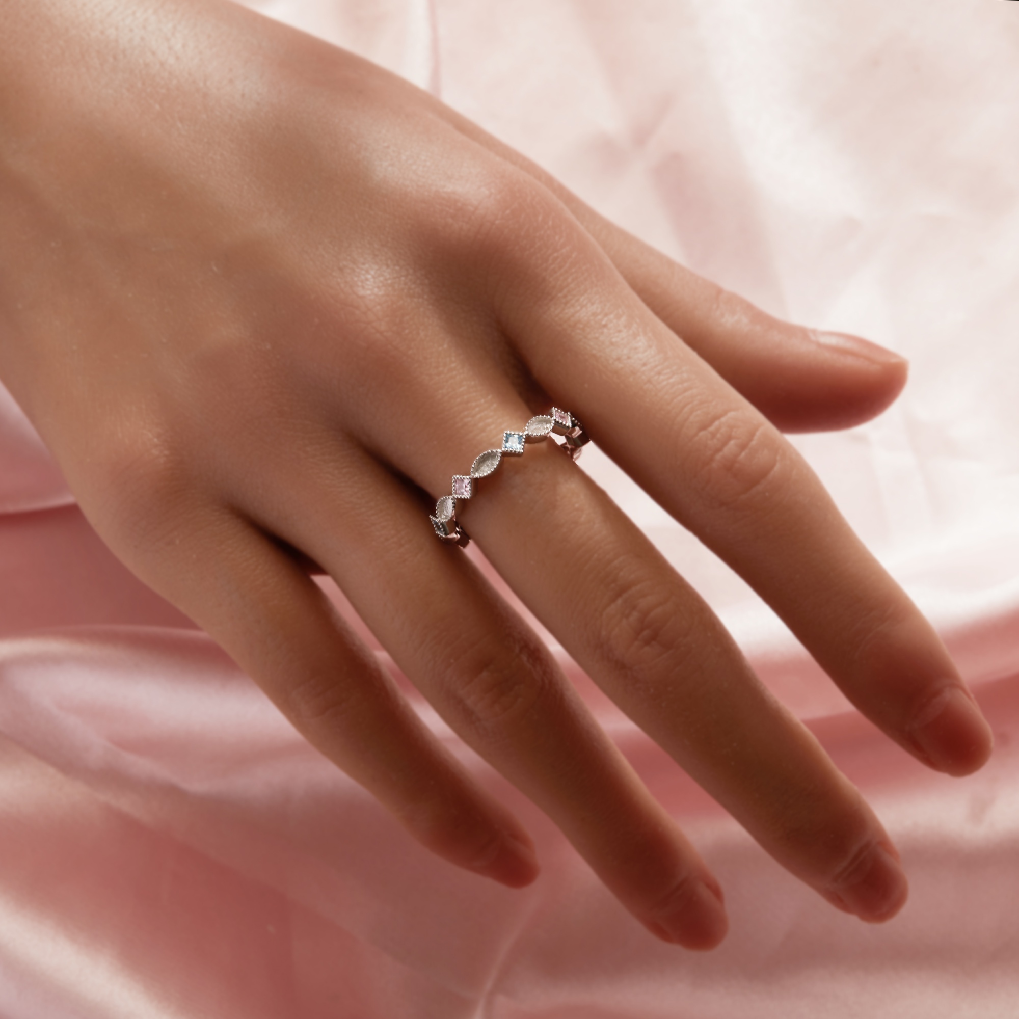 Full Band Keepsake Breast Milk Resin 2x4MM Marquise Bezel Ring Settings,Solid 925 Sterling Silver Ring,Birthstone Stackable Ring,Eternity Ring 1295068