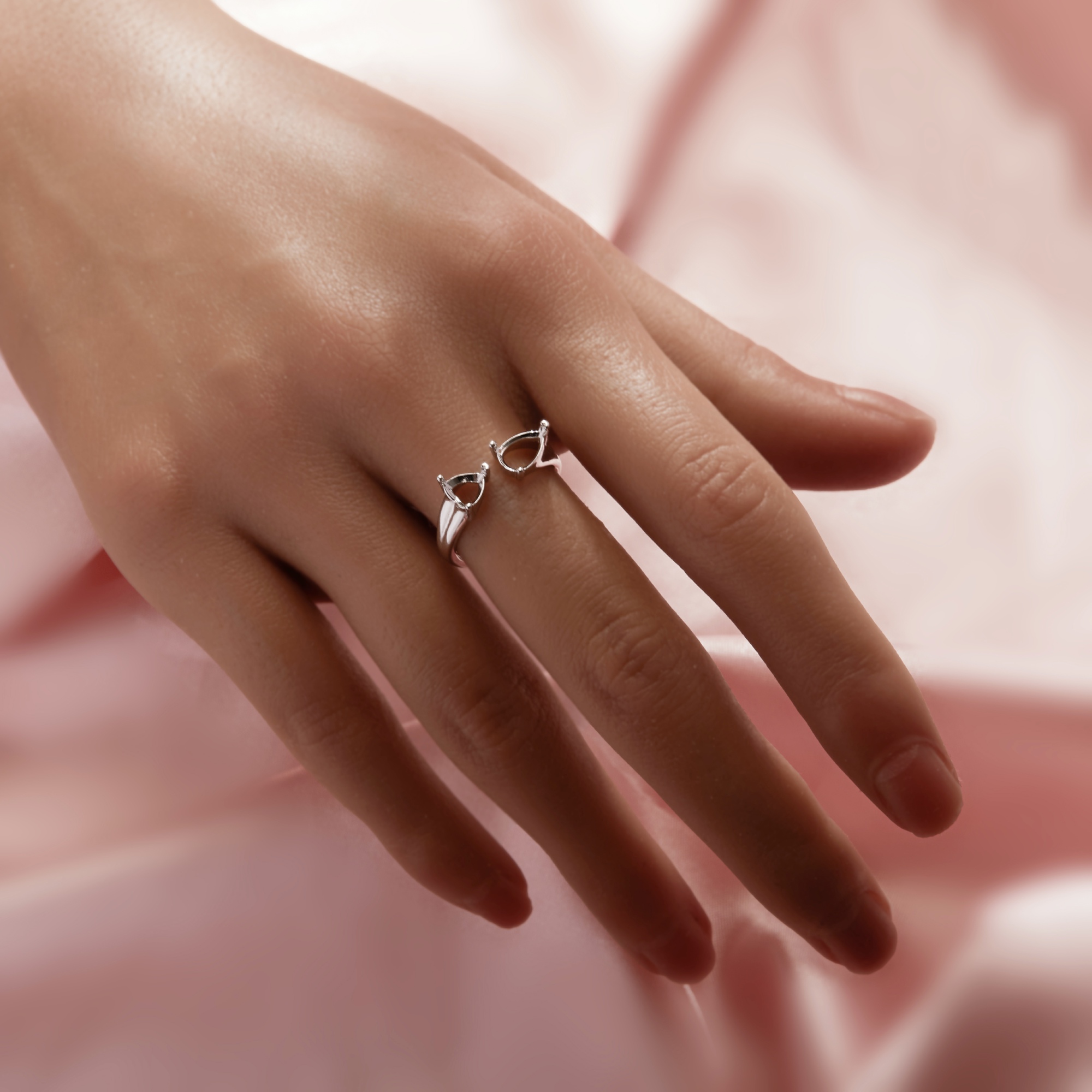 Two Stone Toi Et Moi Prong Ring Settings,Solid 925 Sterling Silver Ring,Adjustable Ring,DIY Ring Supplies For Gemstone,Wtih 5x7MM Pear Stone,5MM Heart Stone 1295069