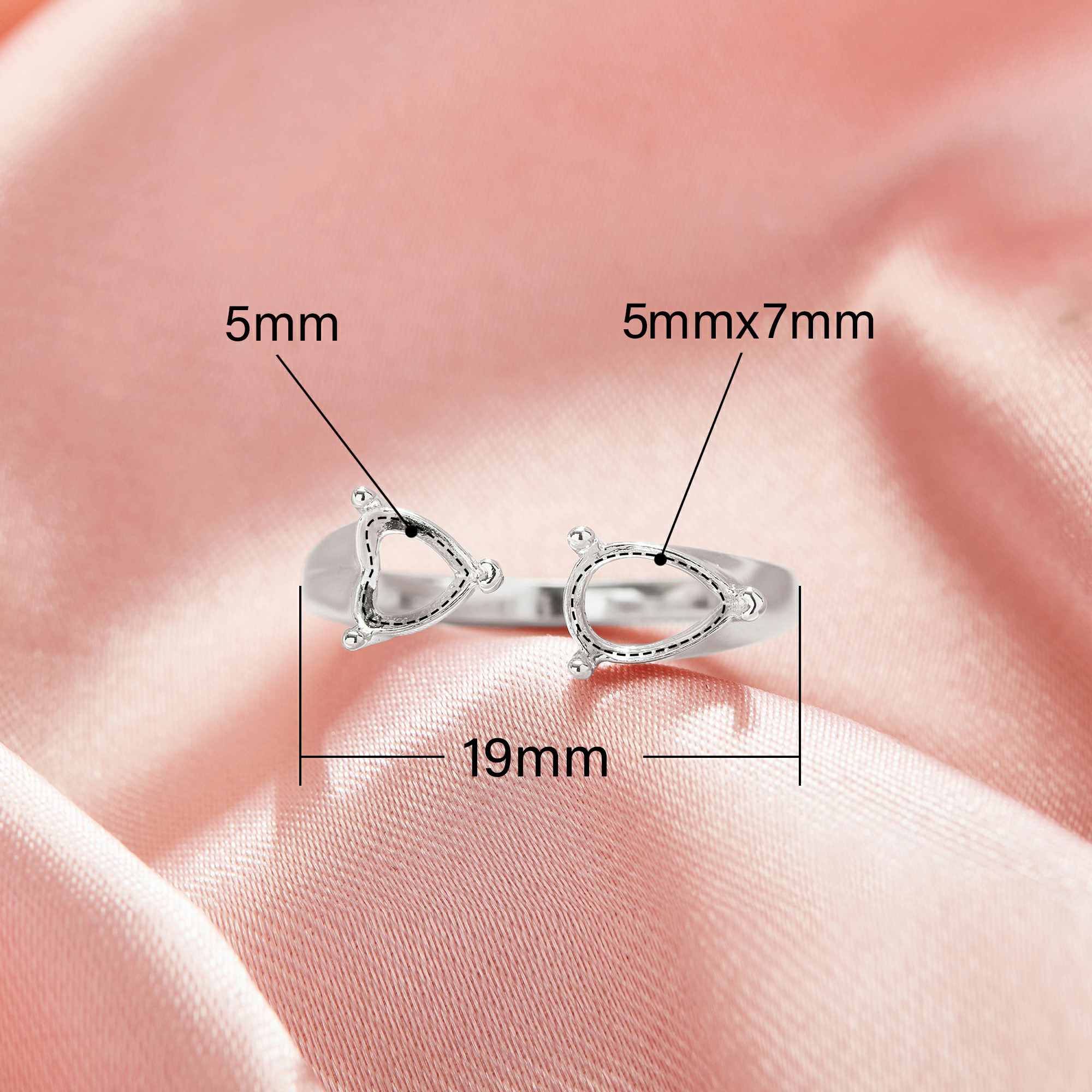 Two Stone Toi Et Moi Prong Ring Settings,Solid 925 Sterling Silver Ring,Adjustable Ring,DIY Ring Supplies For Gemstone,Wtih 5x7MM Pear Stone,5MM Heart Stone 1295069