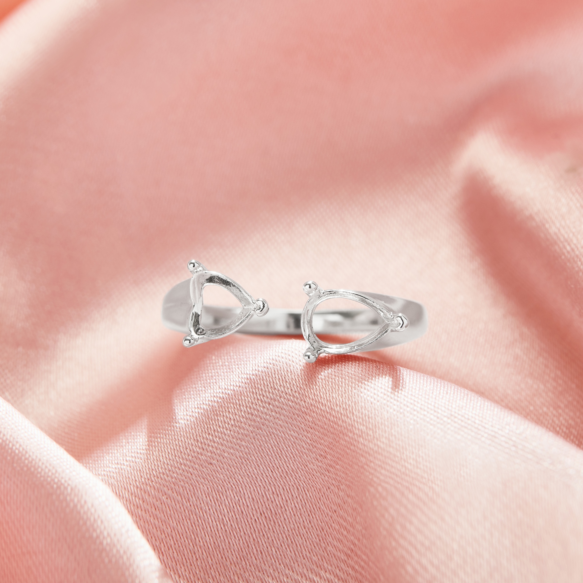 Two Stone Toi Et Moi Prong Ring Settings,Solid 925 Sterling Silver Ring,Adjustable Ring,DIY Ring Supplies For Gemstone,Wtih 5x7MM Pear Stone,5MM Heart Stone 1295069