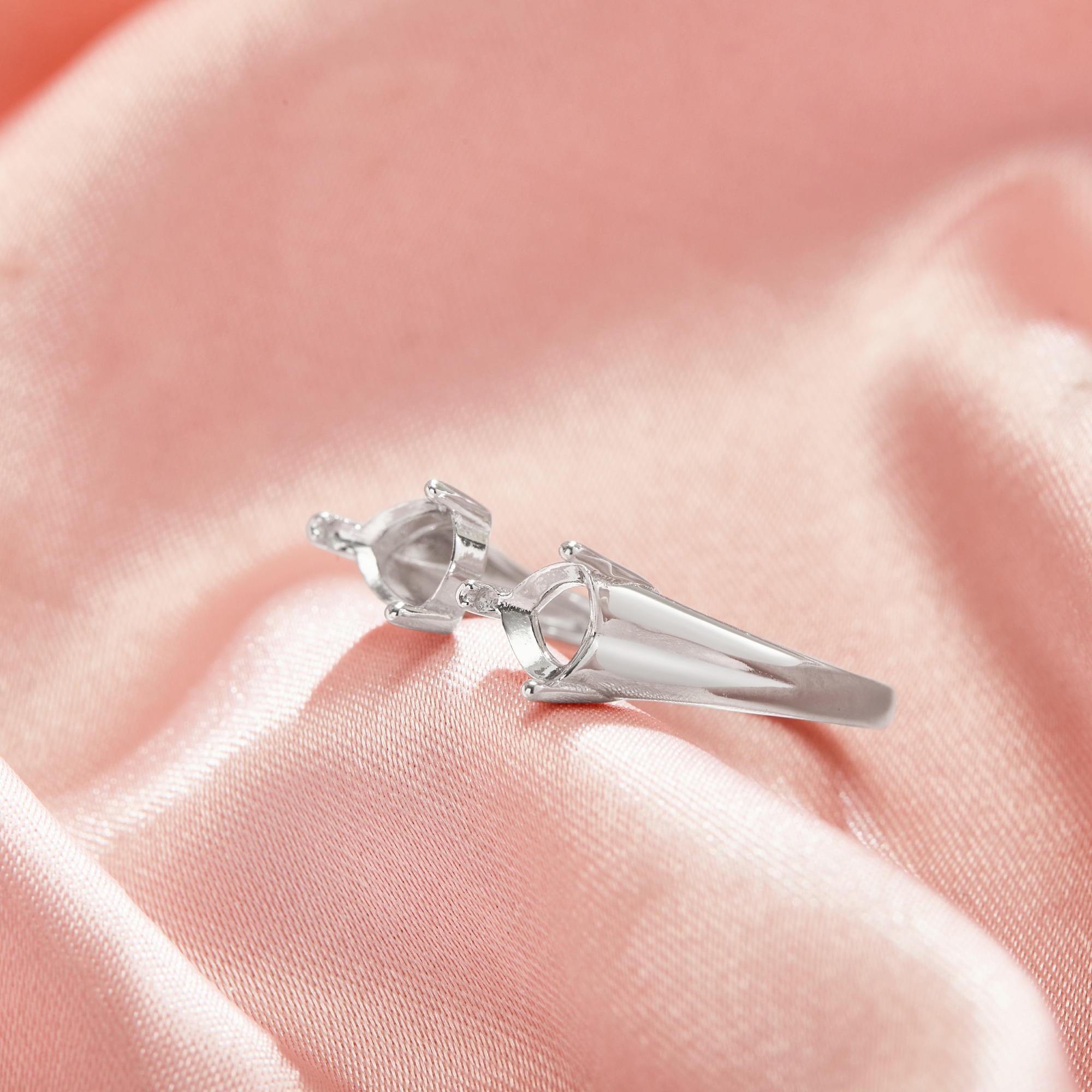 Two Stone Toi Et Moi Prong Ring Settings,Solid 925 Sterling Silver Ring,Adjustable Ring,DIY Ring Supplies For Gemstone,Wtih 5x7MM Pear Stone,5MM Heart Stone 1295069