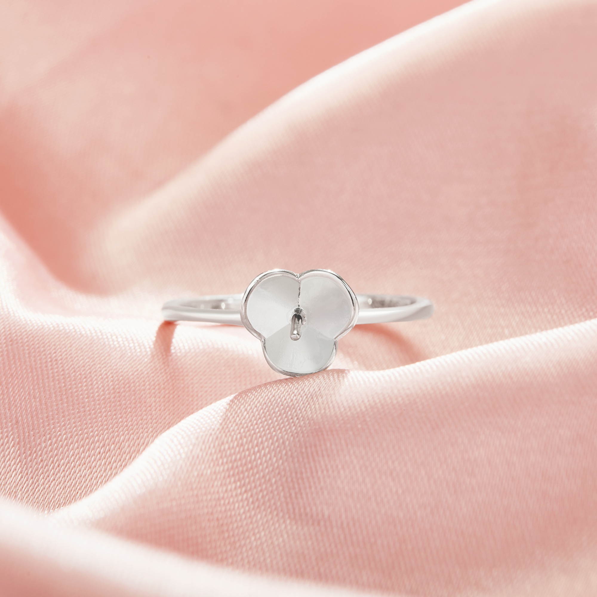 Flower Pin Ring Settings For Half Drilled Pearl Bead,Solid 925 Sterling Silver Ring For Half Drilled Beads,Minimalist Ring,DIY Ring Supplies 1295070