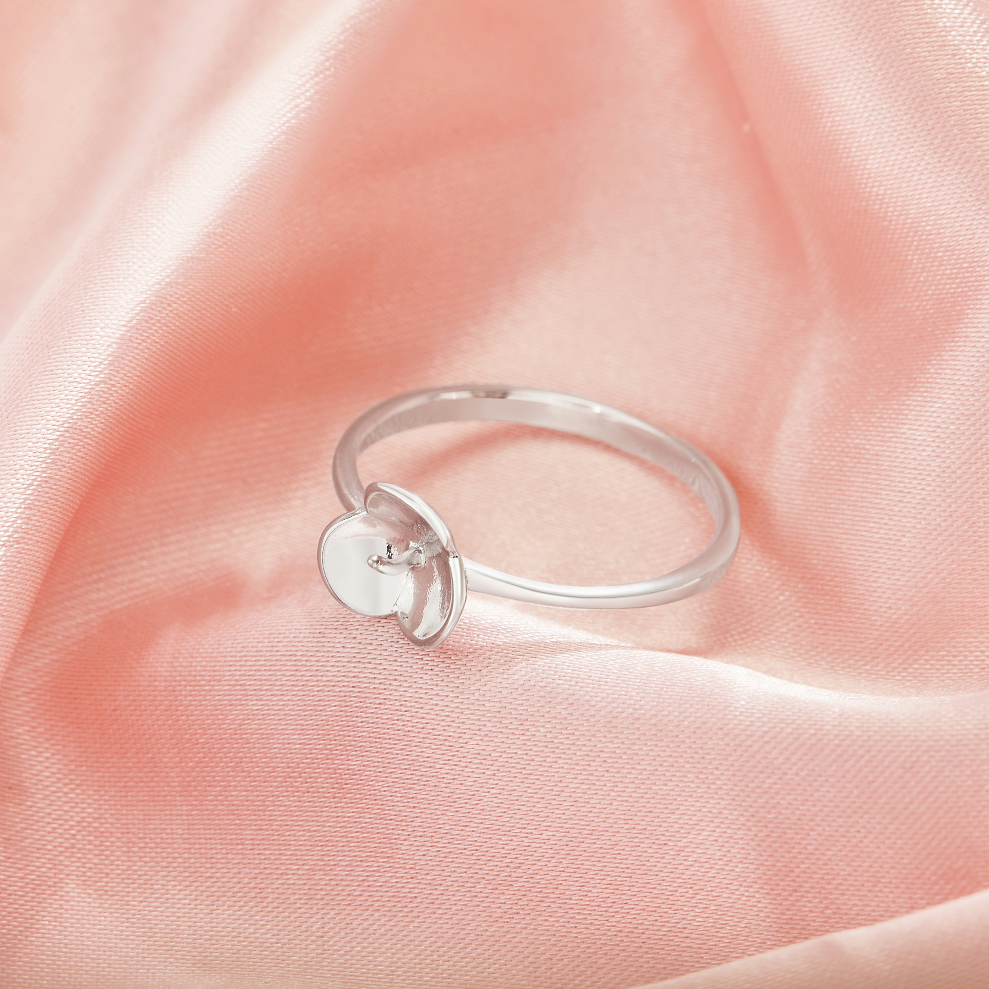 Flower Pin Ring Settings For Half Drilled Pearl Bead,Solid 925 Sterling Silver Ring For Half Drilled Beads,Minimalist Ring,DIY Ring Supplies 1295070