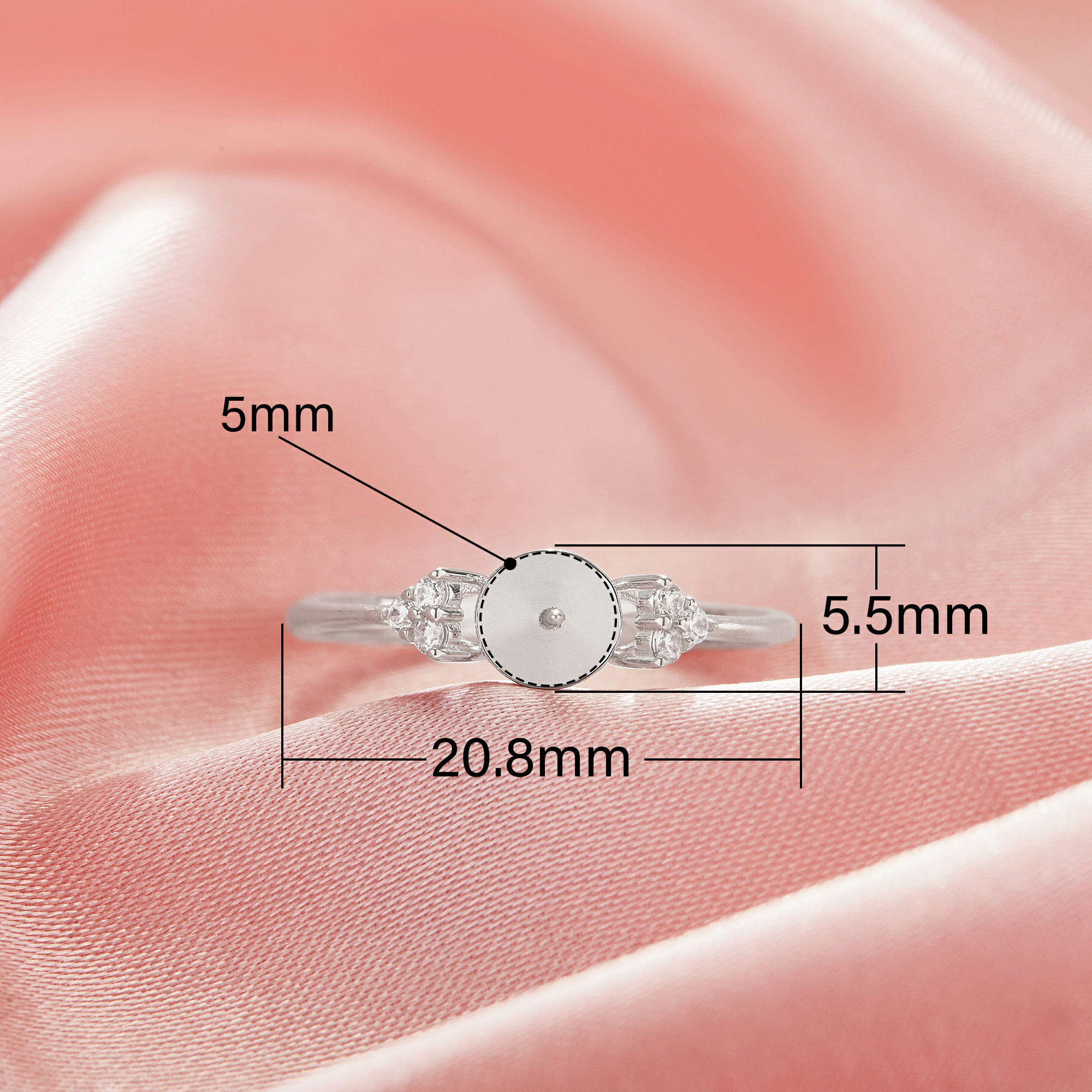 Ball Round Pin Ring Settings For Half Drilled Pearl Bead,Solid 925 Sterling Silver Ring For Half Drilled Beads,Vintage Styles Ring,DIY Ring Supplies 1295071