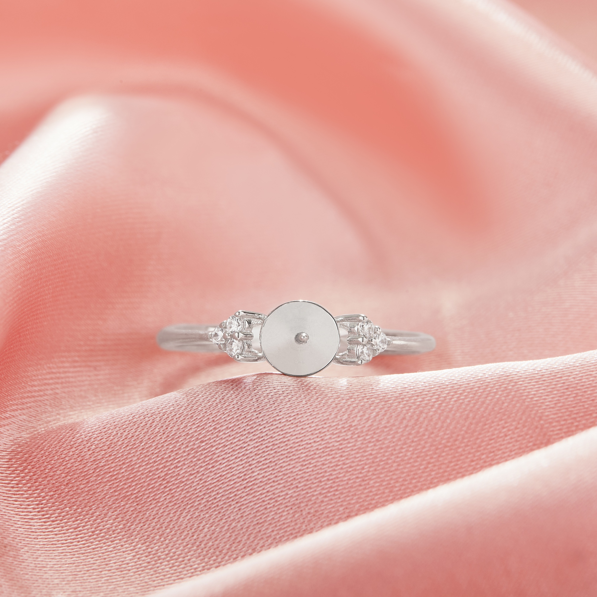 Ball Round Pin Ring Settings For Half Drilled Pearl Bead,Solid 925 Sterling Silver Ring For Half Drilled Beads,Vintage Styles Ring,DIY Ring Supplies 1295071