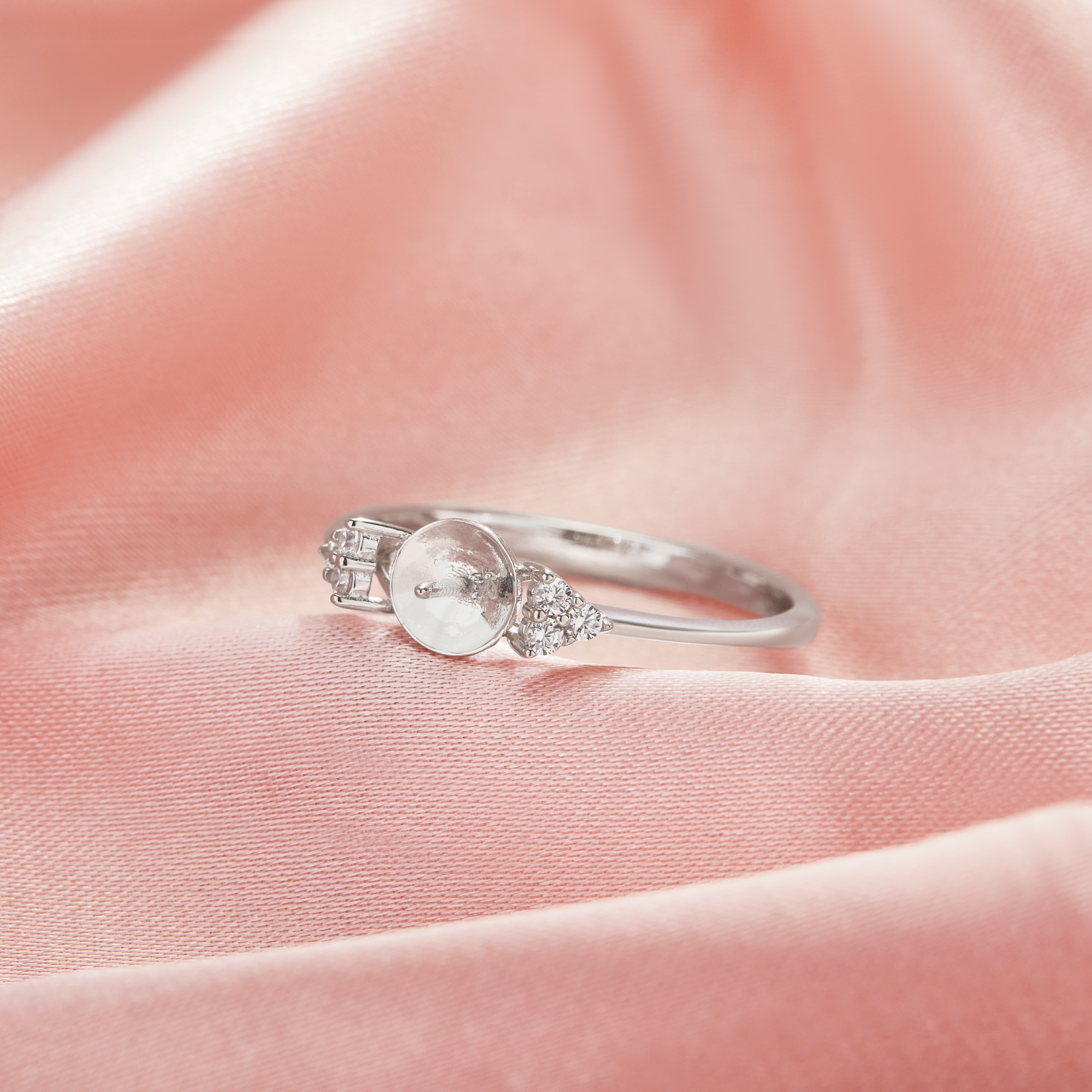 Ball Round Pin Ring Settings For Half Drilled Pearl Bead,Solid 925 Sterling Silver Ring For Half Drilled Beads,Vintage Styles Ring,DIY Ring Supplies 1295071